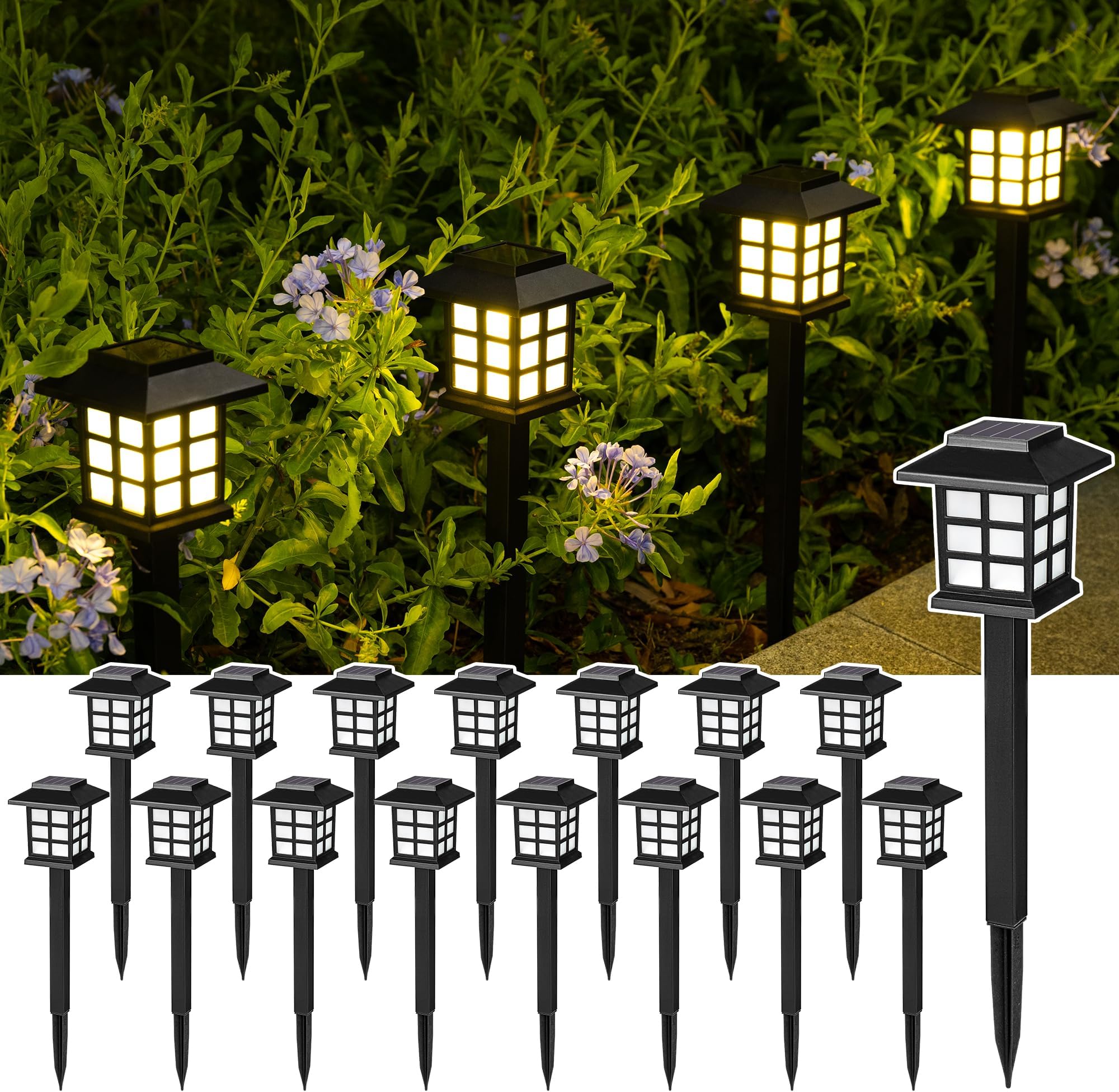 SOLPEX 16 Pack Solar Outdoor Lights, Path Lights, Walkway Lights Outdoor, Solar Garden Lights, Pathway Lights Waterproof for Garden, Yard, Landscape (Warm White)