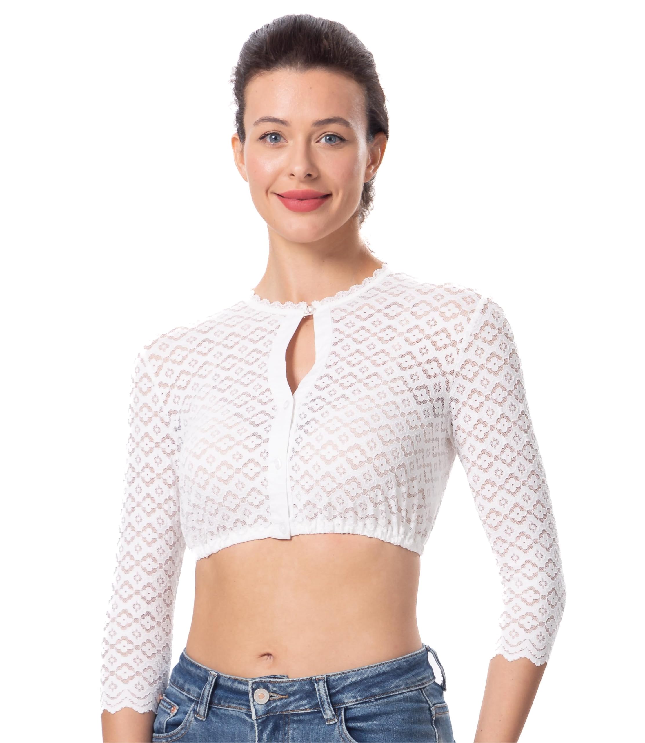 Elegante Trachtenmode Damen Trachtenbluse Button-Down-Kragen