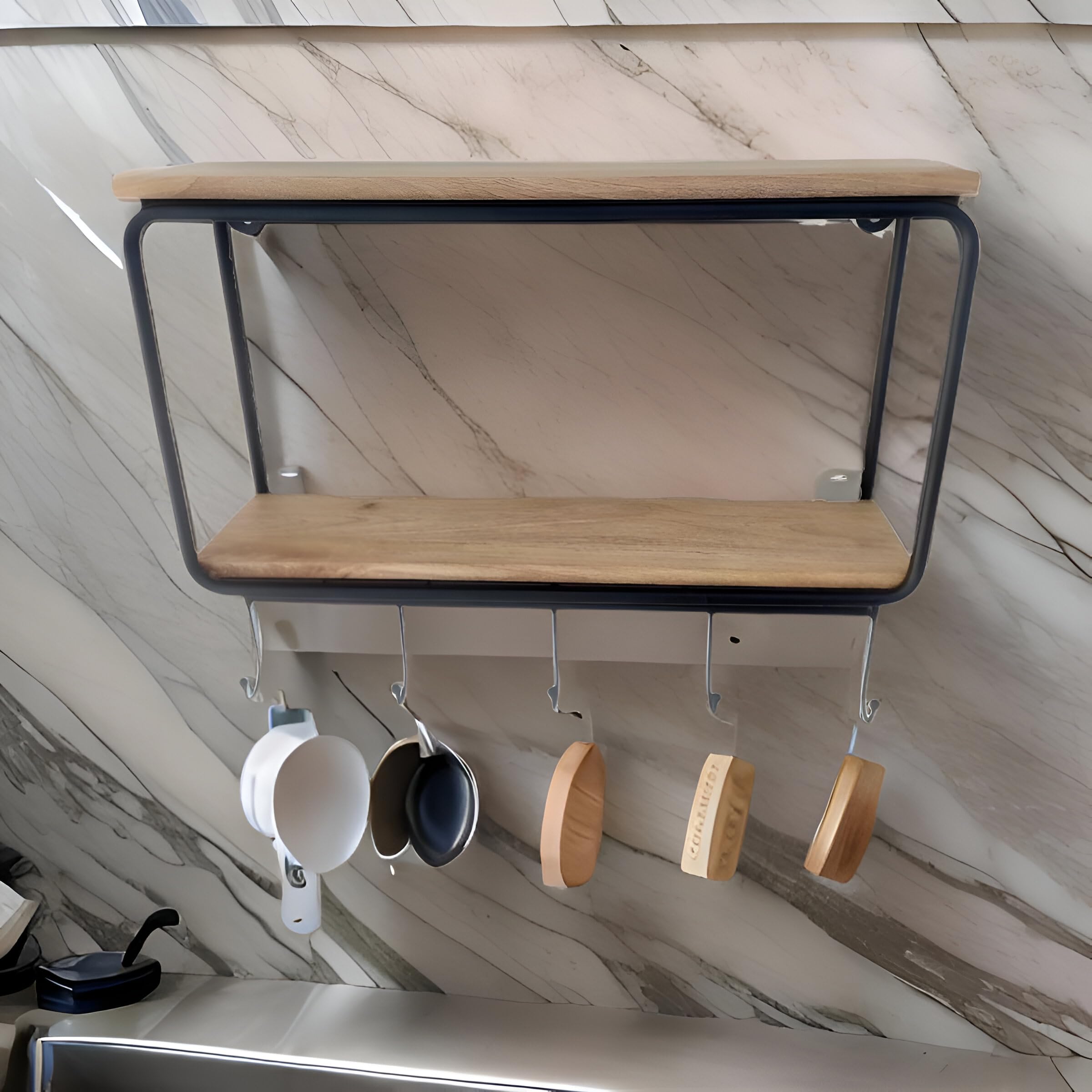 MIS Handicraft Two-Tier Kitchen Shelf, Black, 23.75" X 7.25" X 19" 2