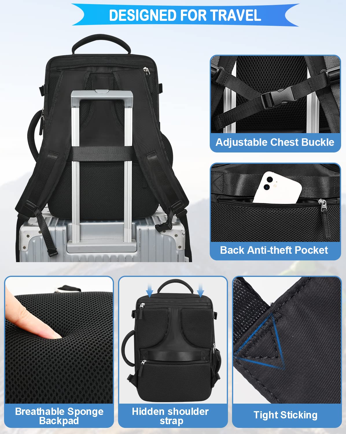 Getravel Mochila de viaje aprobada por aerolíneas, artículo personal, mochila de viaje para hombres y mujeres