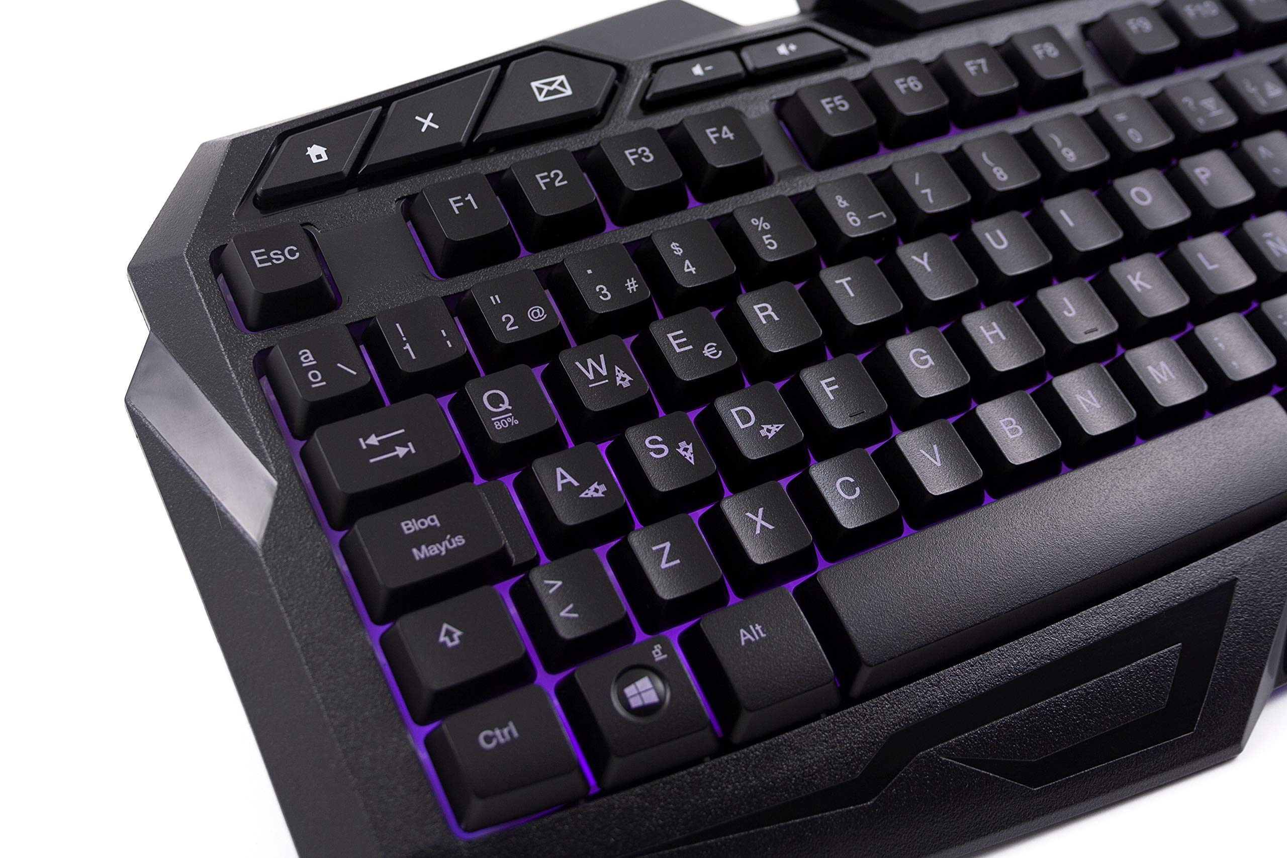 Deep Gaming X-Wing Setup Gaming 4 en 1: Teclado Membrana QWERTY con Ñ retroiluminado, ratón óptico LED 2400 dpi, Auriculares Gamer con micrófono, Alfombrilla Antideslizante. PC/Xbox One/PS4, Negro
