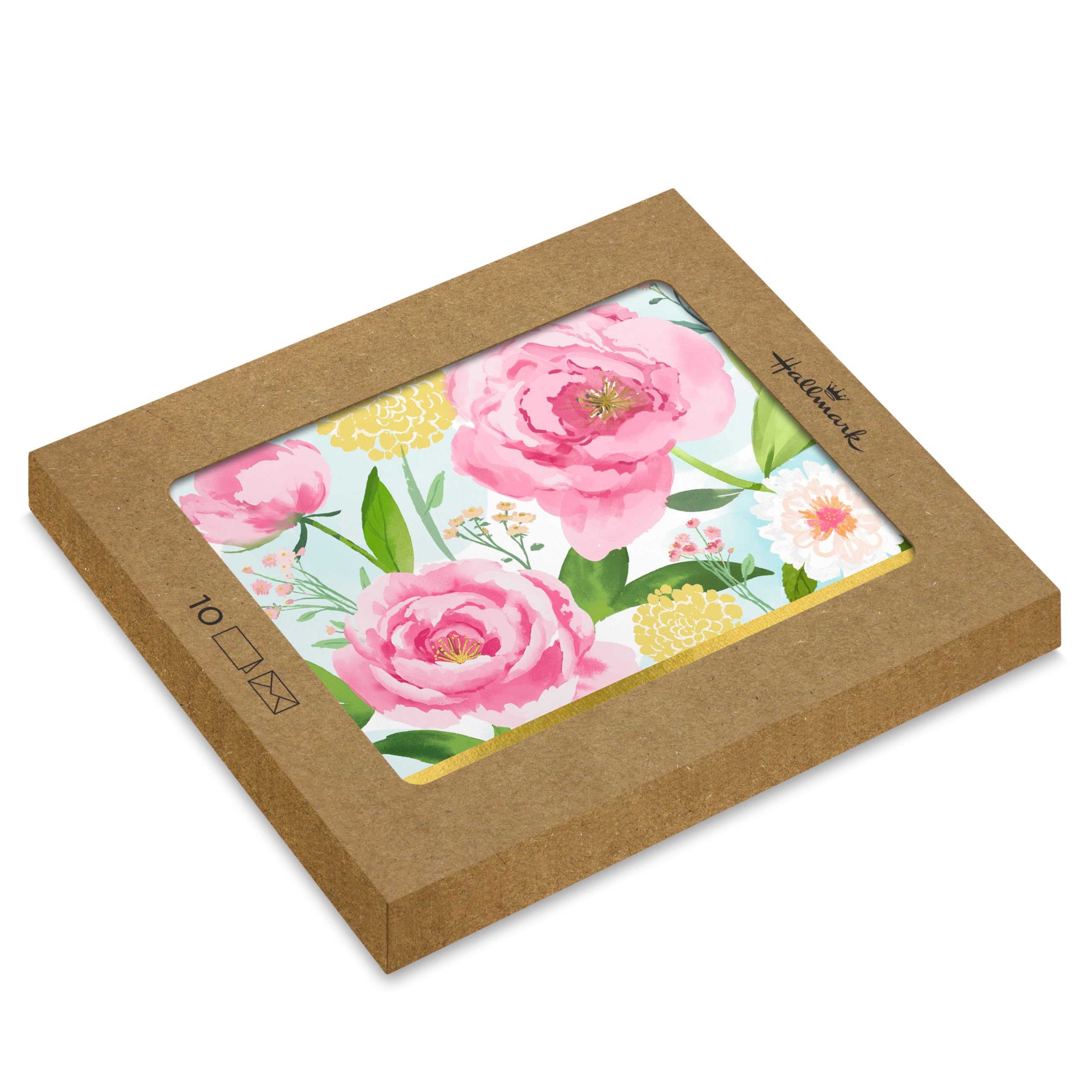 Hallmark Just to Say Card Multipack, 10 Cards, 1 Illustrated Pink Floral Design, With White Envelopes