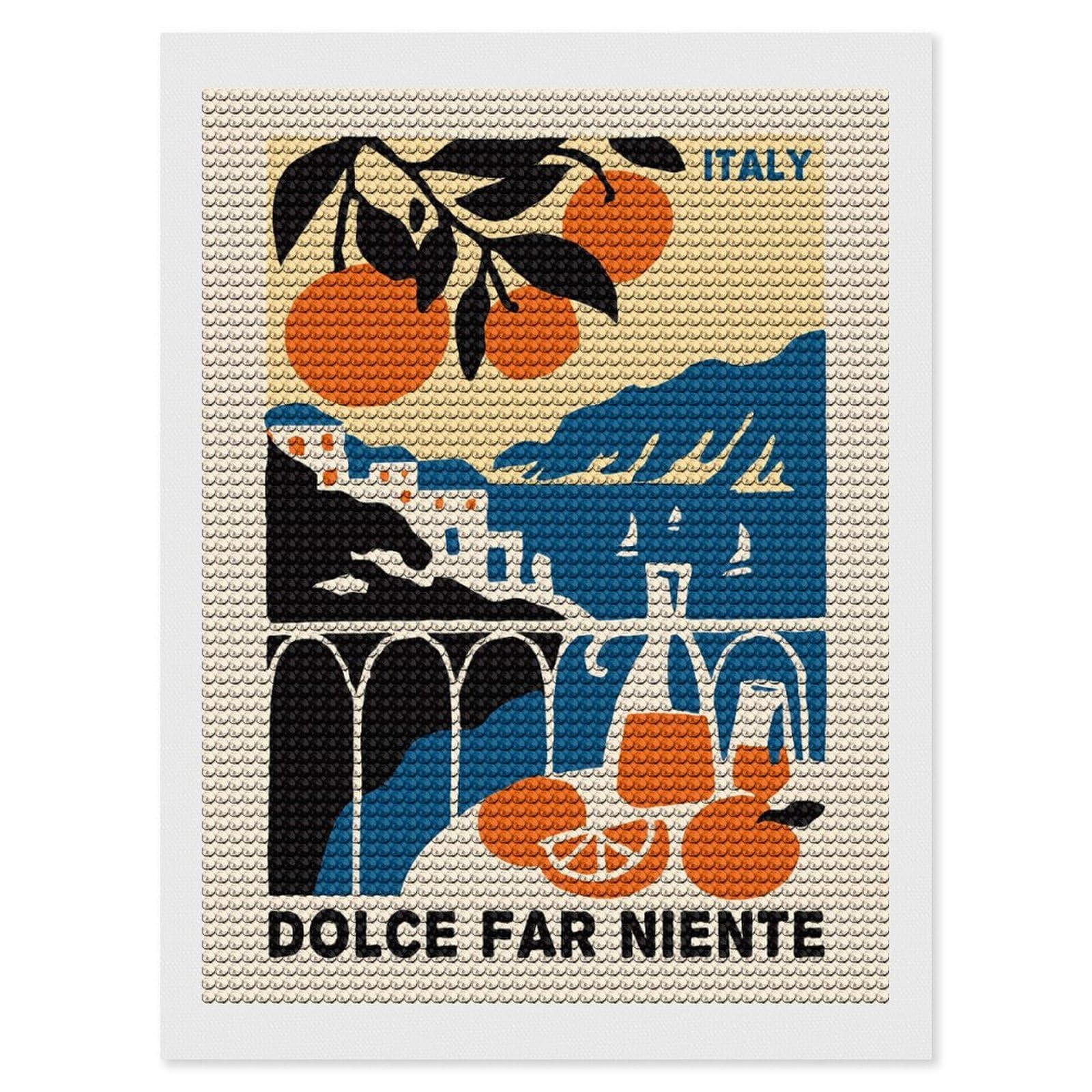 Junmoney Italy Dolce Far Niente Art Print Diamond Art Canvas 12"x16", for Adults, Pleasing Wall Art Project, Modern Decor, Gift Idea, Nice Detail and Sparkle