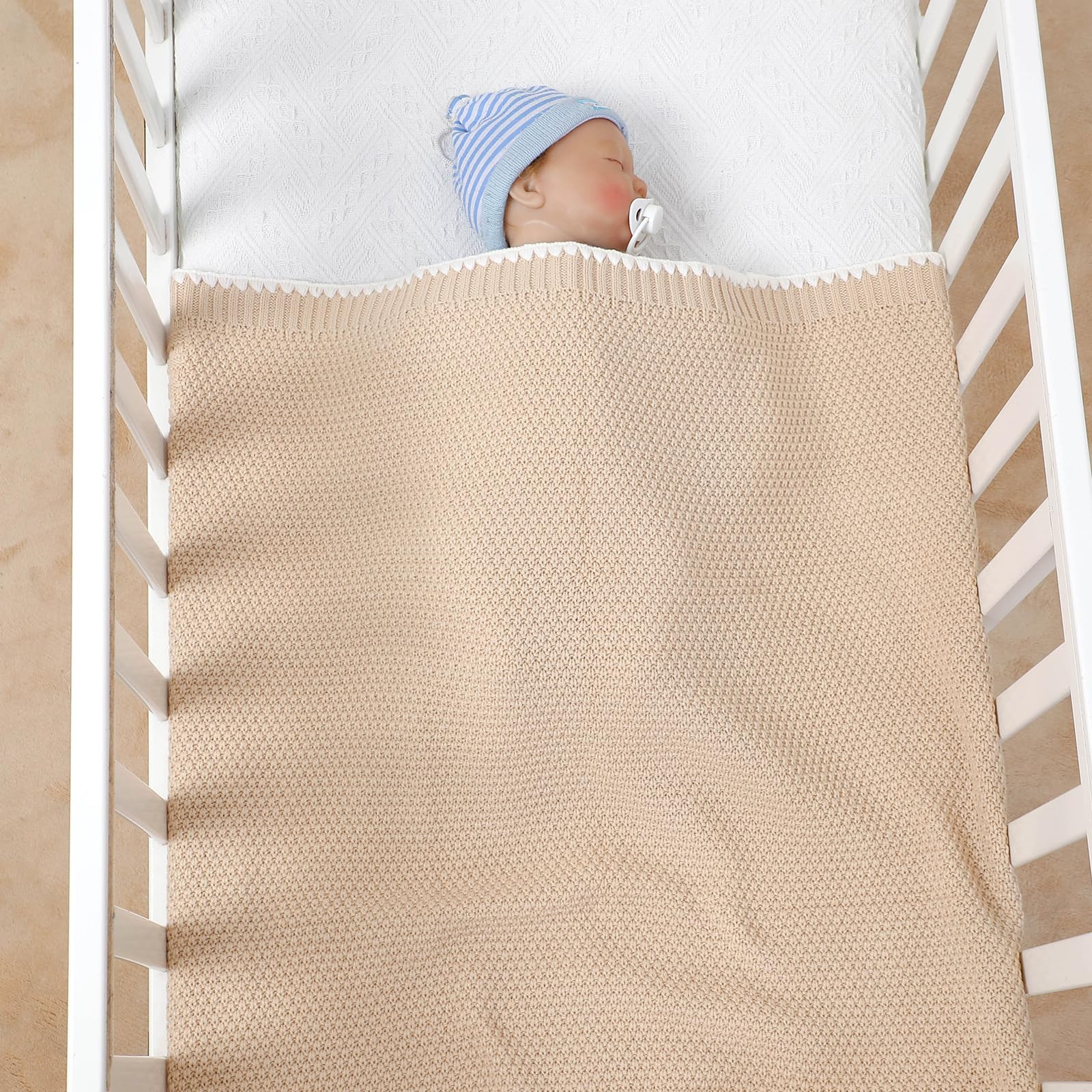 Neiwech Cellular Baby Blanket Knitted Cozy Soft Crib Stroller Receiving Swaddle Blankets for Newborn Boys Girls 100 * 80cm Camel - Image 3