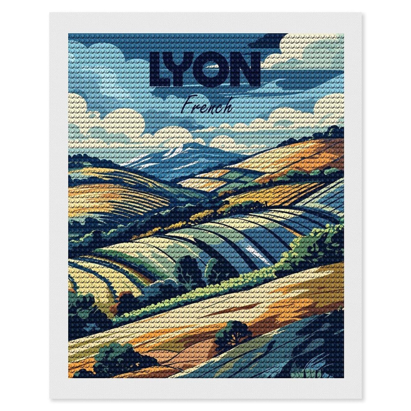 Junmoney Lyon, France Landscape Art Round Drill Diamond Painting 16"x20", Satisfying Creative Project, Complete Accessories, Printed Canvas