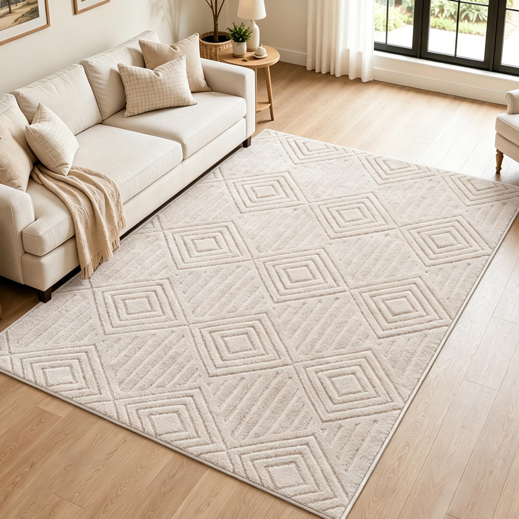 Capslpad Tapis Salon Beige 120x180 cm, Tapis à Poils Courts Lavable Antidérapant, Tapis de Sol Moderne pour Chambre à Coucher, Bureau, Salle à Manger
