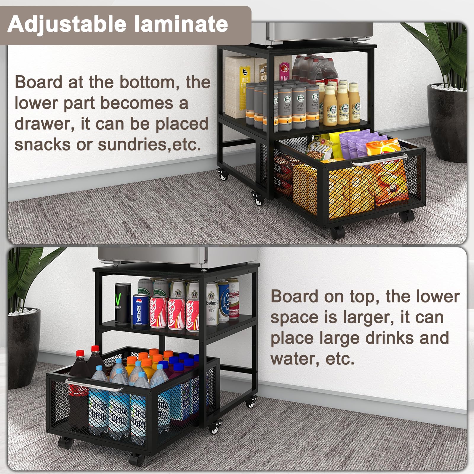 PUNCIA Mini soporte para nevera de 50 x 50 cm con almacenamiento y ruedas, resistente con 4 ruedas bloqueables, soporte para refrigerador, mesa para café, bar, nevera, coche, oficina, hogar,