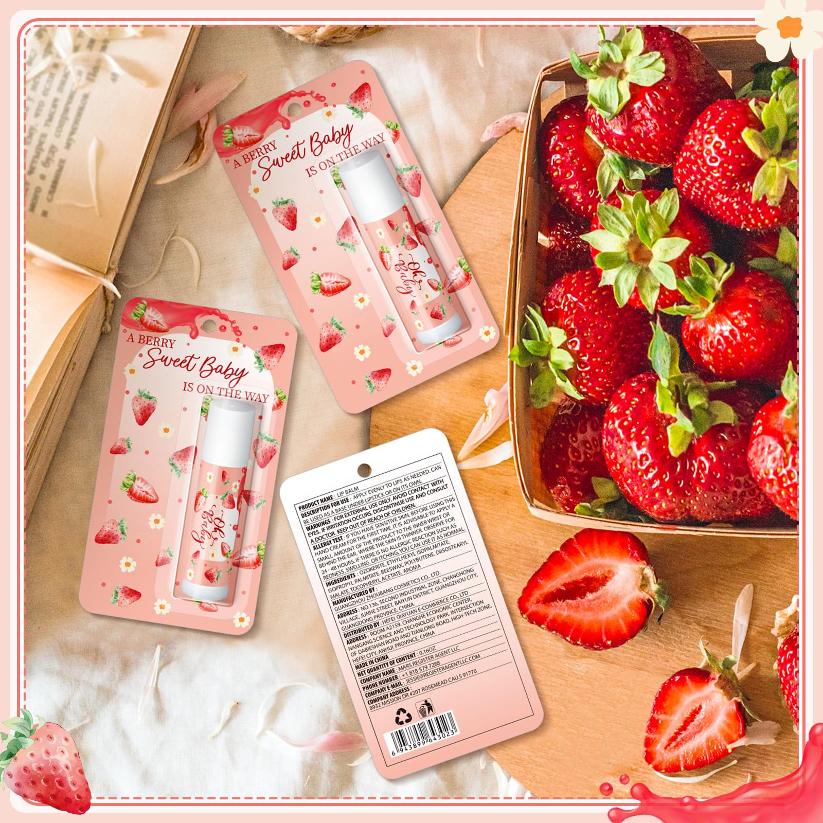 Paquete de 30 juegos de baby shower de fresas dulces, premios de fiesta, bálsamos labiales a granel, regalos para ganadores, adultos, invitados, revelación de género, regalos, regalos, regalos