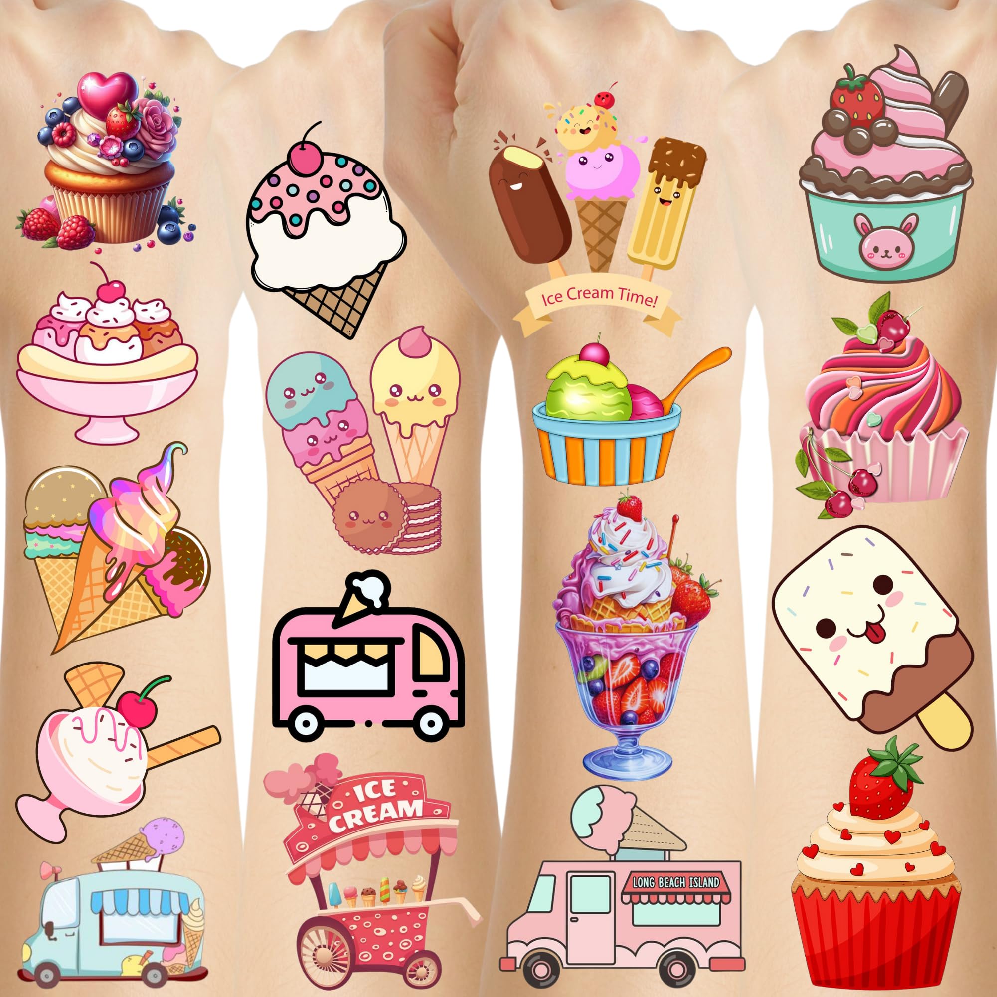 Ice Cream Temporary Tattoos - Ice Cream Birthday Party Decorations Ice Cream Party Favor Supplies Boy Girl Teen Gift Idea Summer Holiday Festival