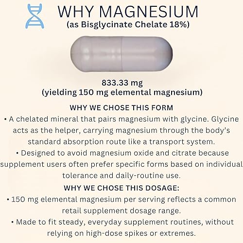 Miniatura 3 de Glicinato de magnesio 150 mg elemental (quelato de bisglicinato al 18%) - Cápsulas de magnesio quelatado con picolinato de zinc, vitamina D3 y B6 -