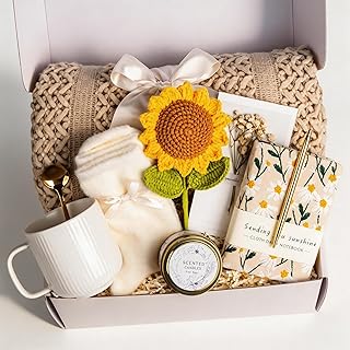Birthday Gift Baskets for Women, Get Well Gifts for Women, Care Package Self Care, Thank You, Sympathy Friendship Sending Sunshine Sunflower Gift Basket for Mom, Grandma, Sister, Friends, Girls, Her