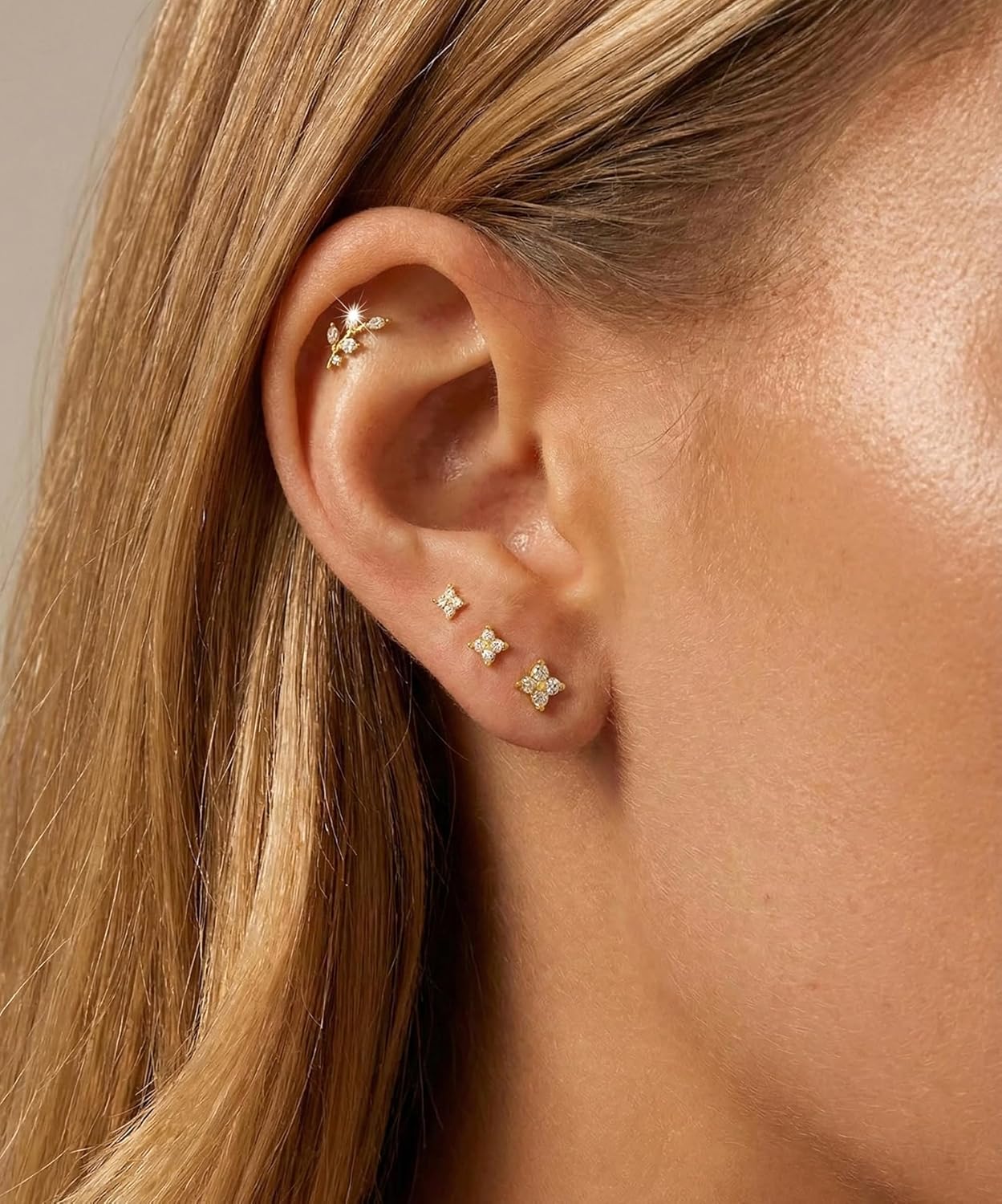 14K Gold Plated Stud Earrings for Women Trendy Hypoallergenic Gold Silver Cartilage Tragus Earring Set for Multiple Piercing Dainty Cute Small Helix Earrings Stack Jewelry for Men - Image 2