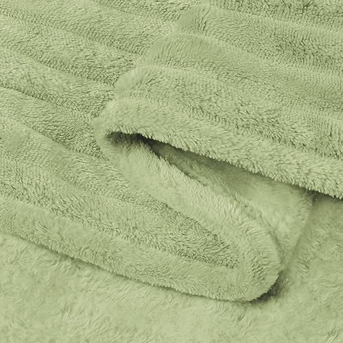 Miniatura 5 de BEDELITE Manta de forro polar para sofá  Manta de jacquard acanalado 3D suave y cálida  acogedora, esponjosa, ligera, de primavera, color verde