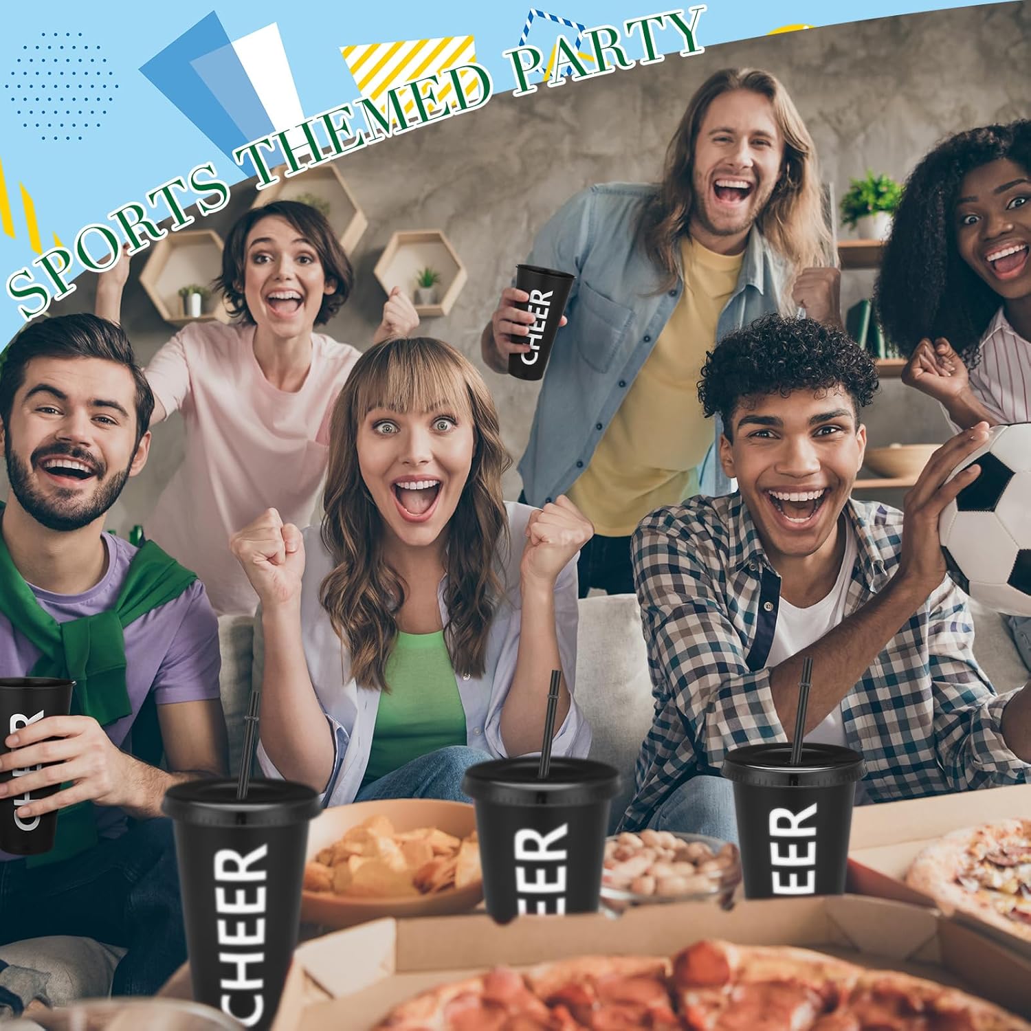 Layhit 6 Sets Cheerleader Valentine Gifts Bulk for Team Cheer Cups 24 oz Plastic Cheer Cups Tumblers with Lid and Straw for Cheerleader Party Favor Supplies Senior Night Gift (Black) - Image 6