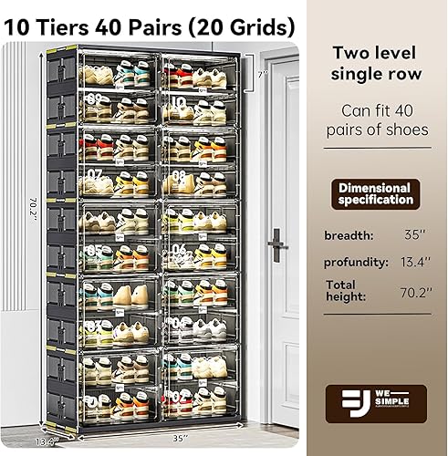Miniatura 7 de 40 pares de armarios portátiles de almacenamiento de zapatos de instalación rápida de 3 pasos, caja de zapatos de plástico con puerta magnética