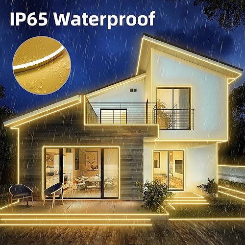 Miniatura 4 de Tira de luces LED de neón, 32.8 pies, color blanco cálido, regulable, tira de luces de neón de silicona flexible impermeable para dormitorio, sala