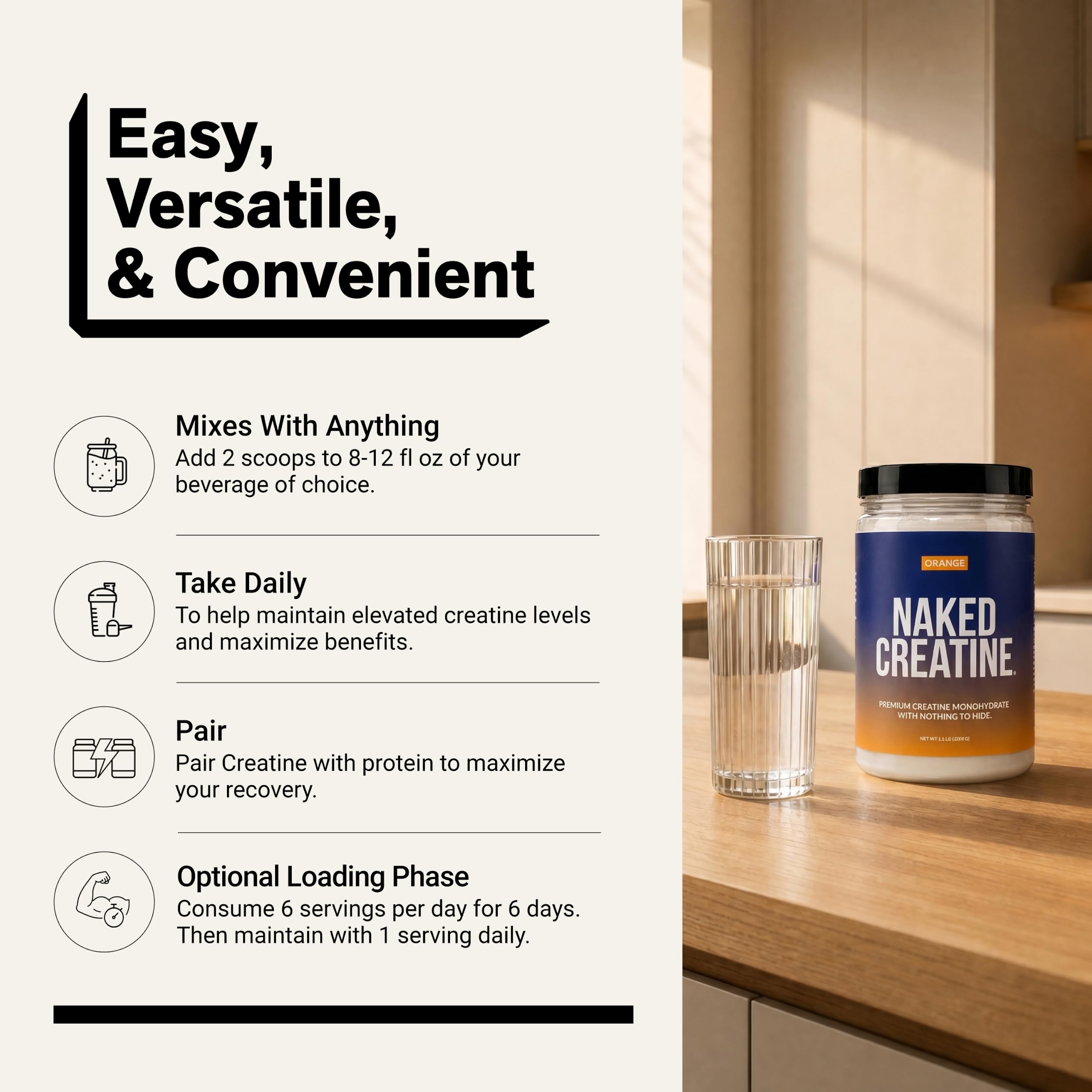 NAKED Pure Micronized Orange Creatine Monohydrate - 36 Servings - 500 Grams, 1.1Lb Bulk, Vegan, Non-GMO, Gluten Free, Soy Free. Aid Strength Gains, No Additives — Amazon image 6