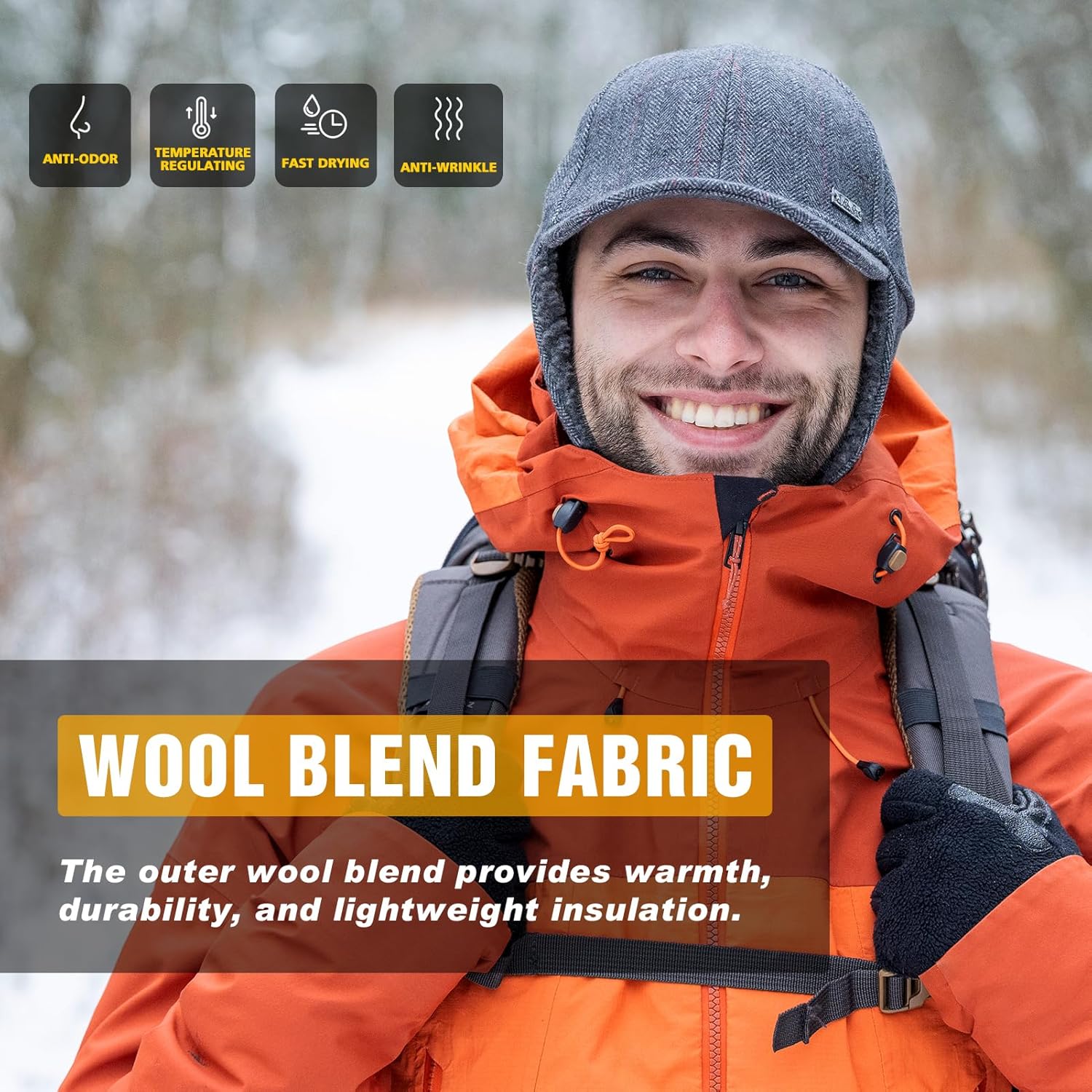 TOP-EX Oversized XL/XXL Unisex Wool Blend Winter Trapper Hat Baseball Cap Fleece Earflaps Fleece Lined - Image 2