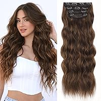 Vista 32 de ALXNAN - Extensiones de cabello con pinza, largo y ondulado, de 20 pulgadas, color rubio rosa; extensiones de cabello natural de 4 piezas, con fibra