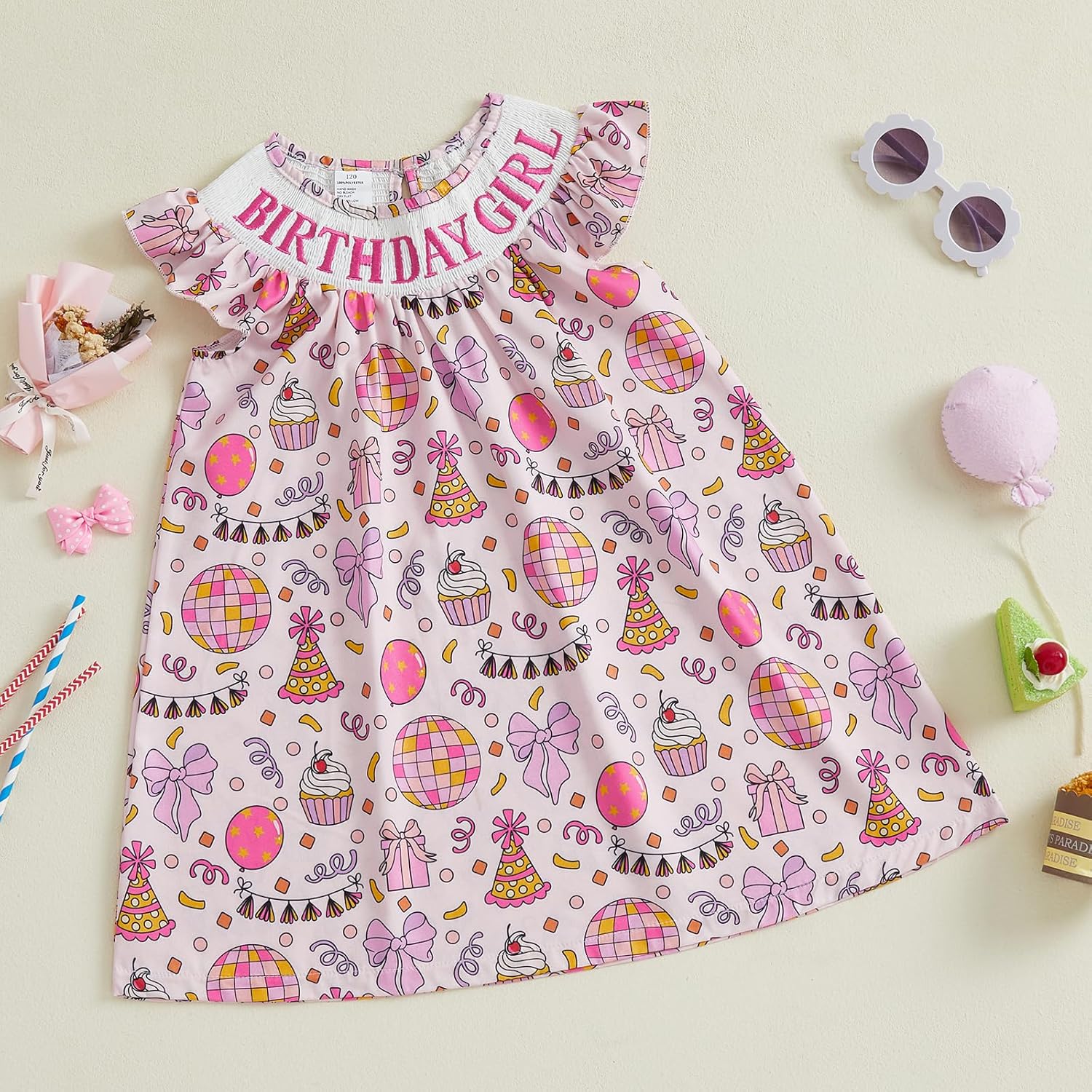 Birthday Outfit Girl Donut Birthday Girl Dress Peter Pan Collar Dresses Toddler Little Girls Smocked Clothes - Image 6