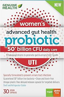 Genuine Health Advanced Gut Health UTI Probiotic, 30 count, 50 Billion CFU, Natural daily UTI support and relief, 15 diverse and balanced strains per capsule, Dairy, soy & gluten-Free, Non-GMO, Vegan