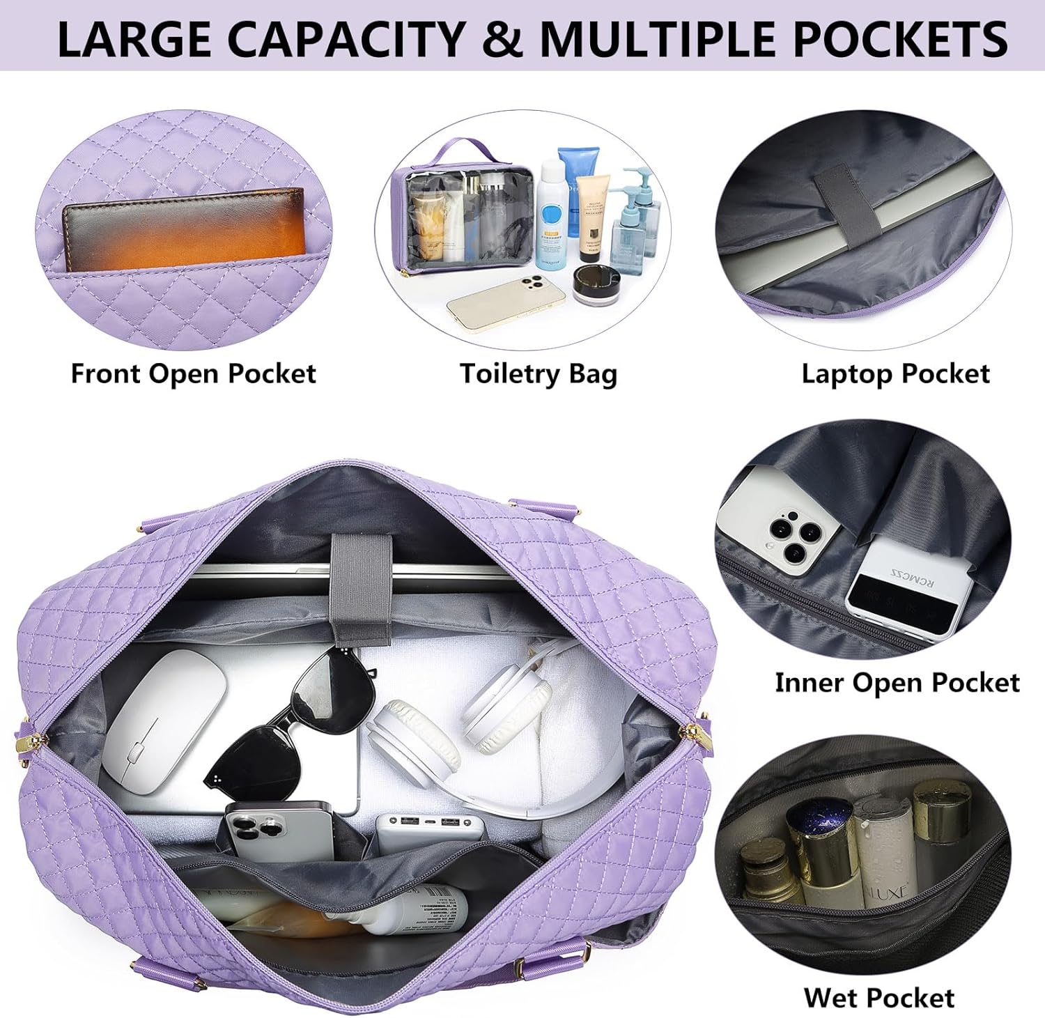 Women Weekender Travel Duffle Bag: Travel Duffel Overnight Bags with Shoe Compartment Large Carry on Tote Bag Toiletry Bag Weekend Yoga Gym Hospital Bags for Labor and Delivery with Wet Pocket Purple - Image 4