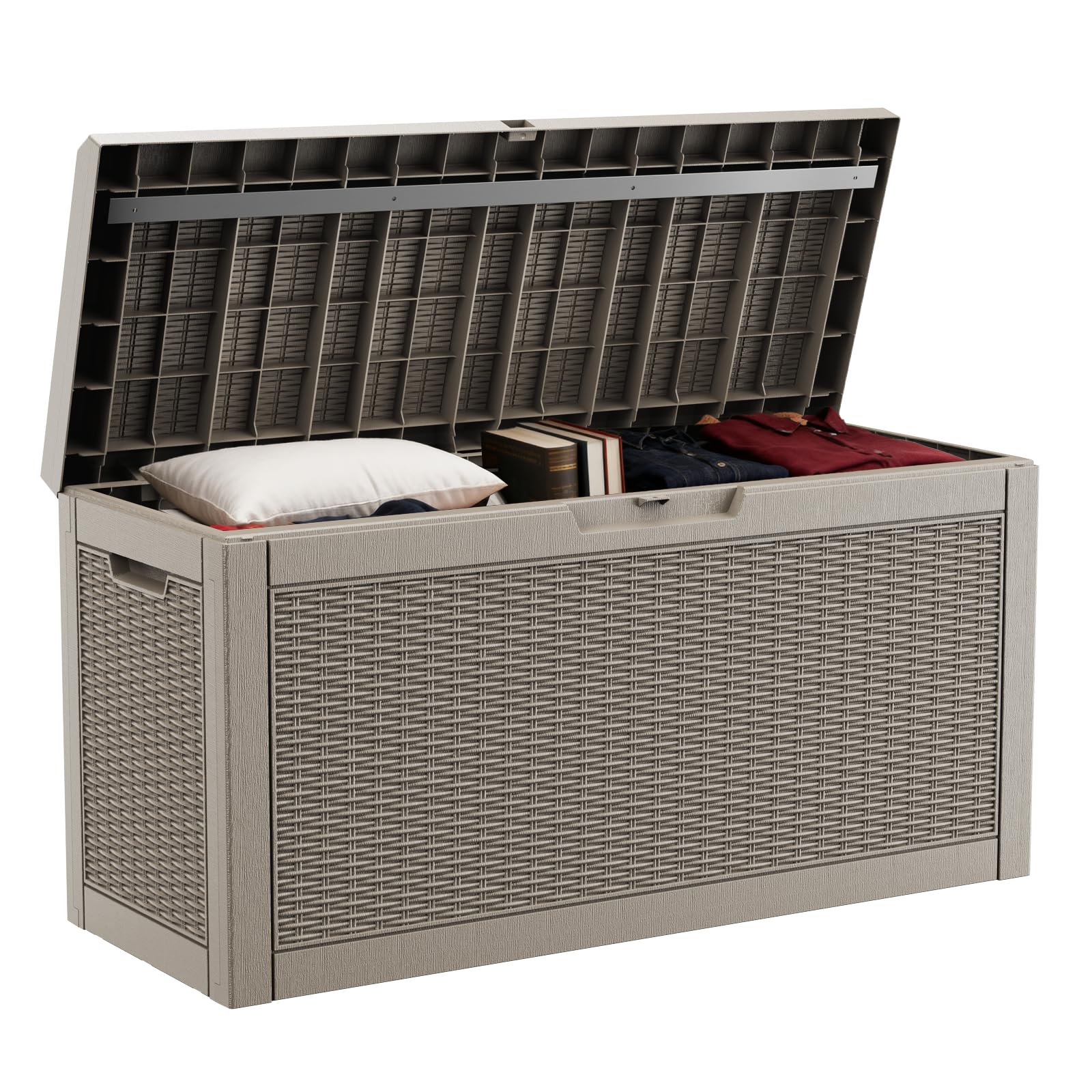 DRATO 60 Gallon Deck Box, Waterproof Resin Large Outdoor Storgae Box for Patio Furniture, Patio Cushions, Gardening Tools, Pool Supplies, Lockable