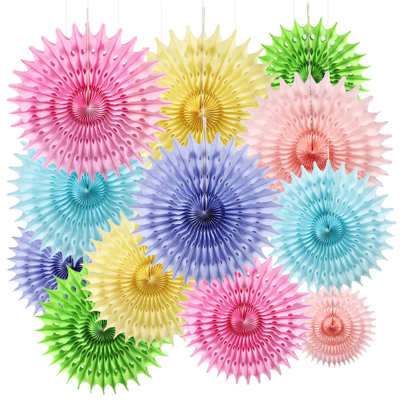 BestoFun 12PCS Paper Fans Pastel Rainbow Colorful Party Decorations Tissue Paper Flowers Decorations for Girl Groovy Birthday Baby Shower Wedding Bachelorette Room Wall Hanging Décor