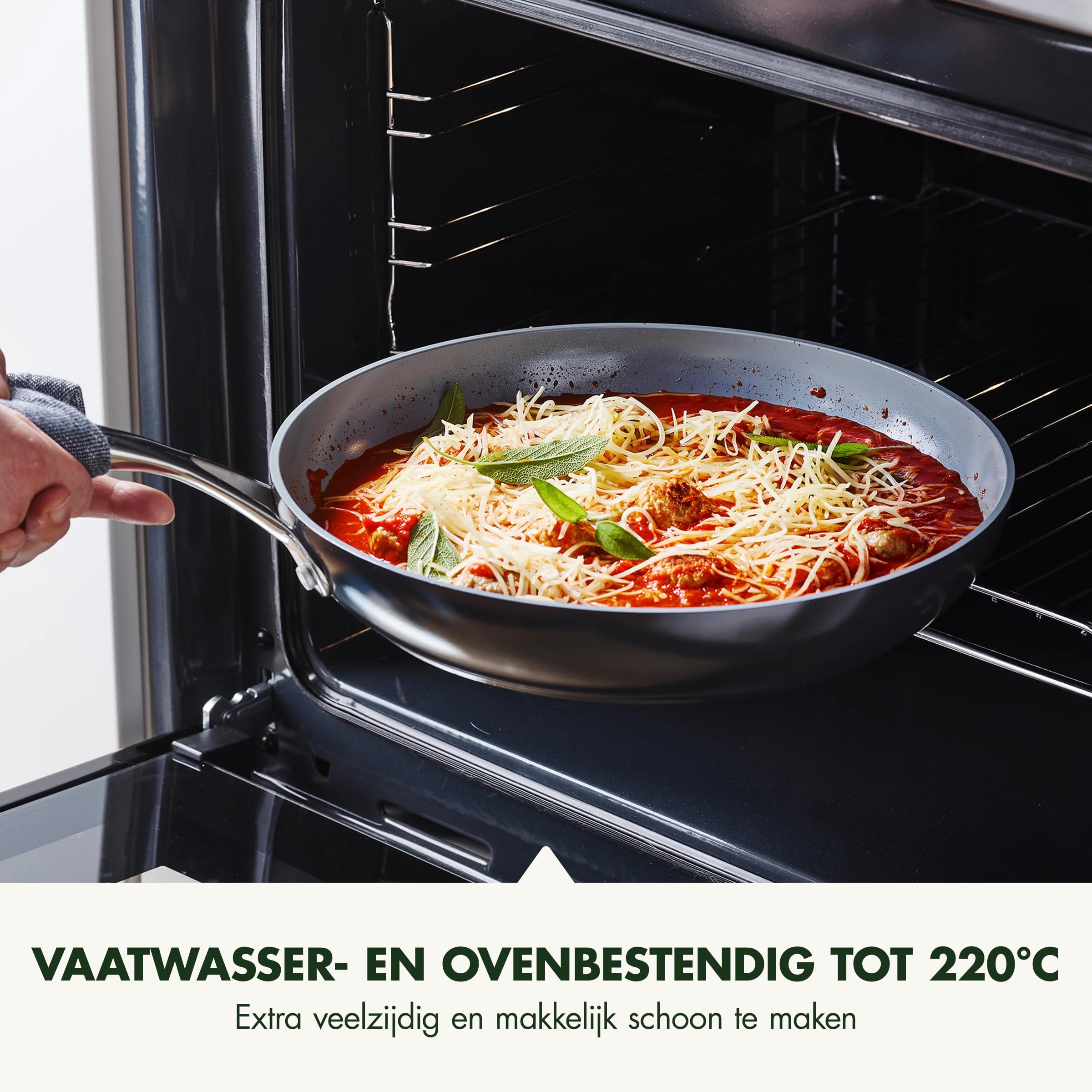 GreenPan Valencia Pro Harde Geanodiseerde Gezond Keramisch Antiaanbaklaag 26 cm & 30 cm Koekenpannenset, PFAS-Vrij, Inductie, Vaatwasmachinebestendig, Ovenveilig, Grijs