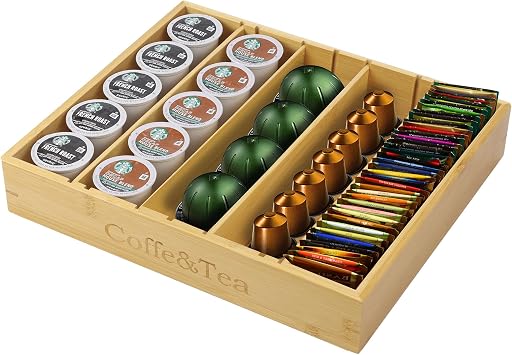 MinBoo Bamboo K Cup Holder for Drawer or Countertop Coffee Pod Holder 25-36 K Cup Pod Storage Tea Bag Organizer Storage for Coffee Station Home Office and Kitchen Bamboo