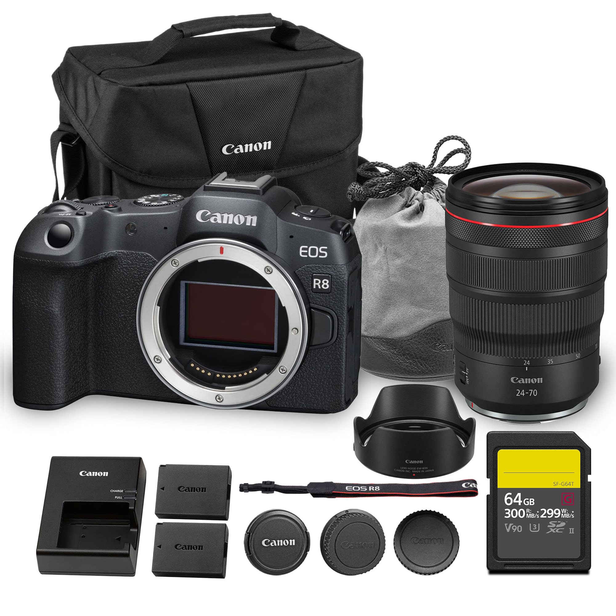 Canon EOS R8 Mirrorless Camera | 24.2MP Full Frame Sensor 4K 60p Video | Compact Lightweight Hybrid Camera for Travel and Content (3680C002) + Canon