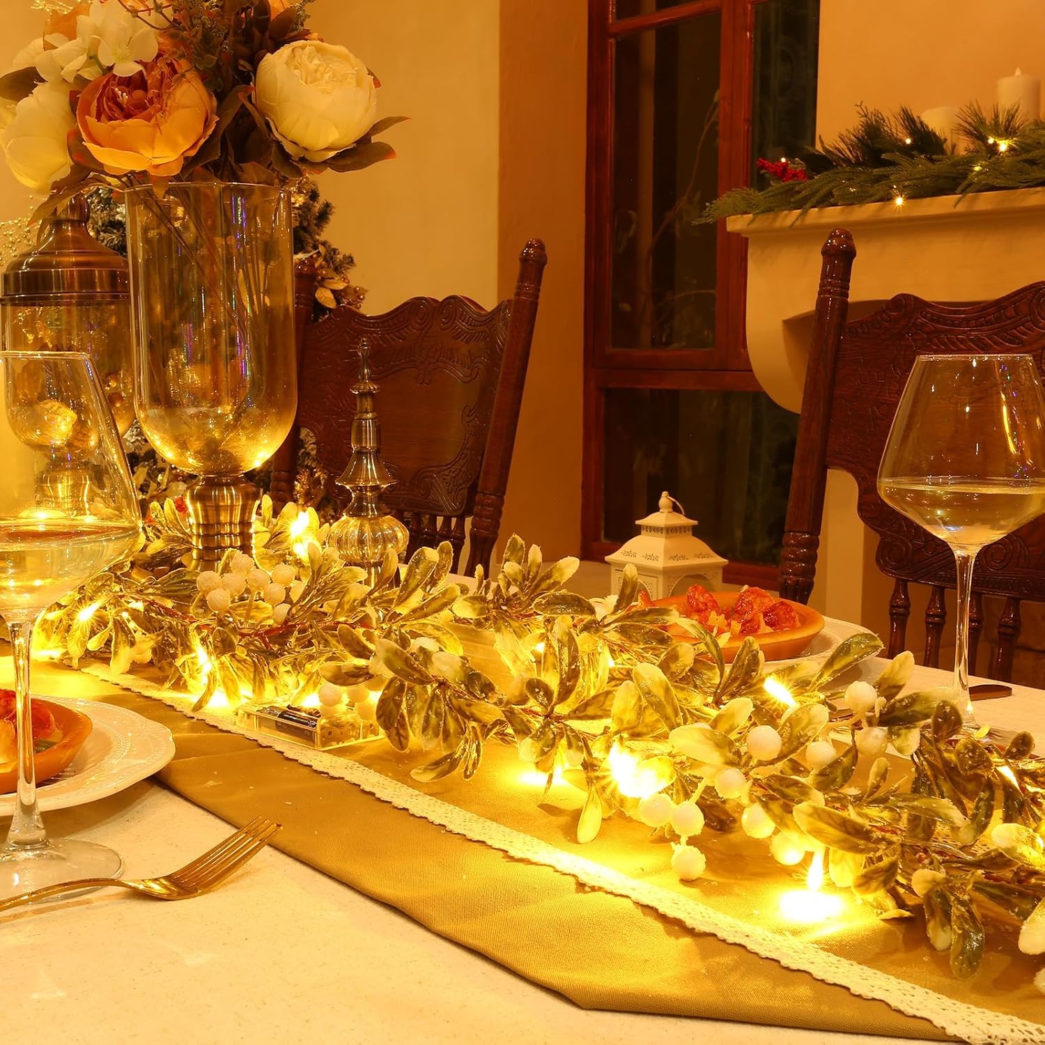 Joyhalo 2個パック クリスマスガーランド 電池式 6フィート ホワイトベリーライト付きクリスマスガーランド クリスマスデコレ