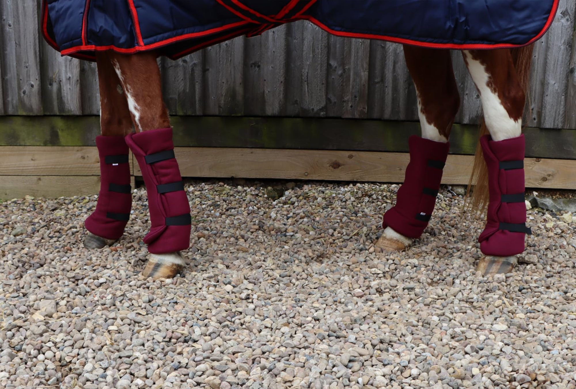Ruggles Fleece Leg Wraps for Horses and Ponies | Ideal for Travel Stable or after Bathing/Wash Down | Set of 4 (Navy, Burgundy) (Burgundy, Cob)