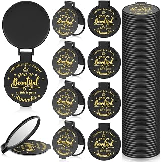 36 Pcs 2.76 Inch Inspirational Compact Mirror Bulk Party Favors Quinceanera Gift Purse Small Mirror Pocket Mini Gifts for Women Adult Coworker Halloween Christmas Friends (Black)