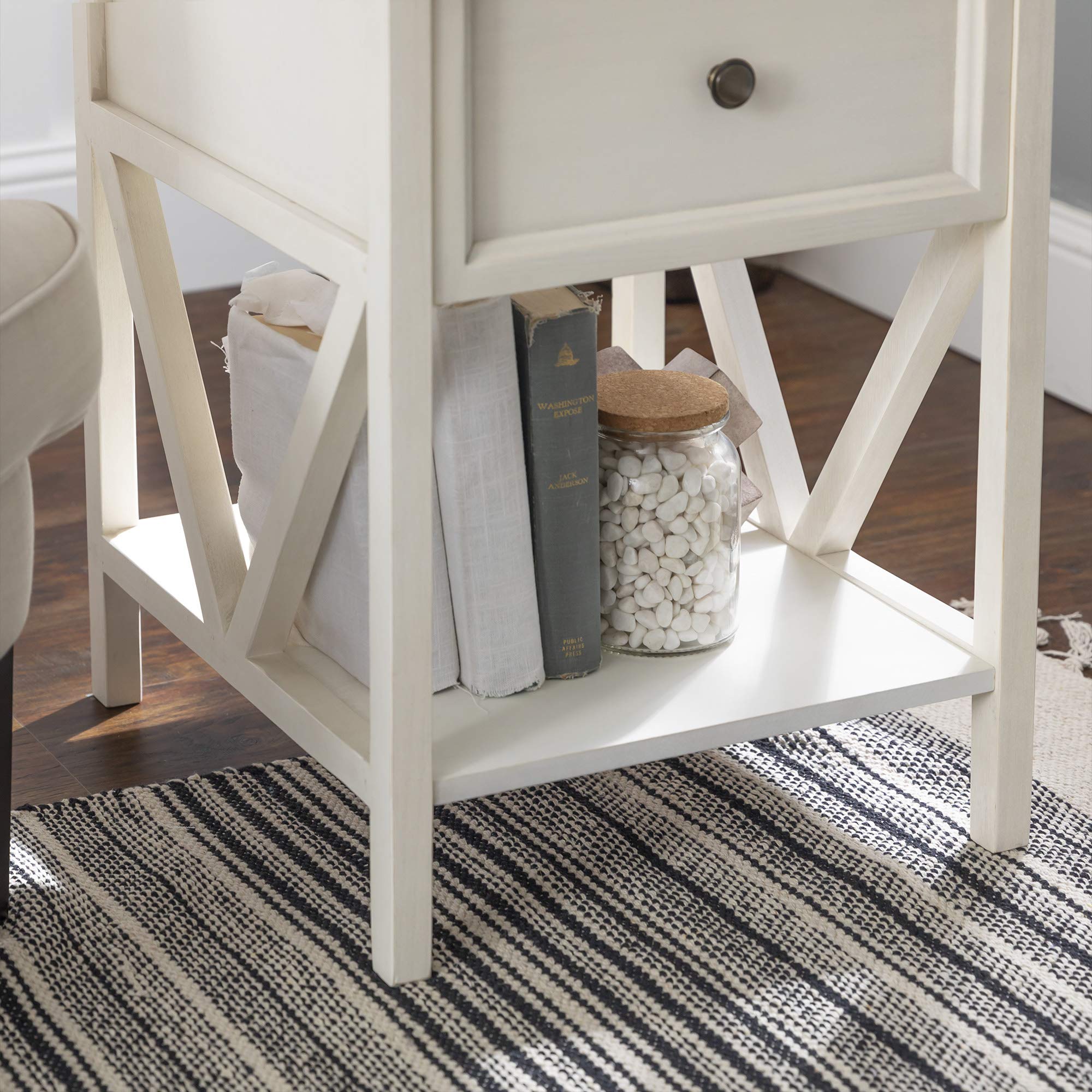 Walker Edison Natalee Modern Farmhouse 1 Drawer Wood Square Side Table ...