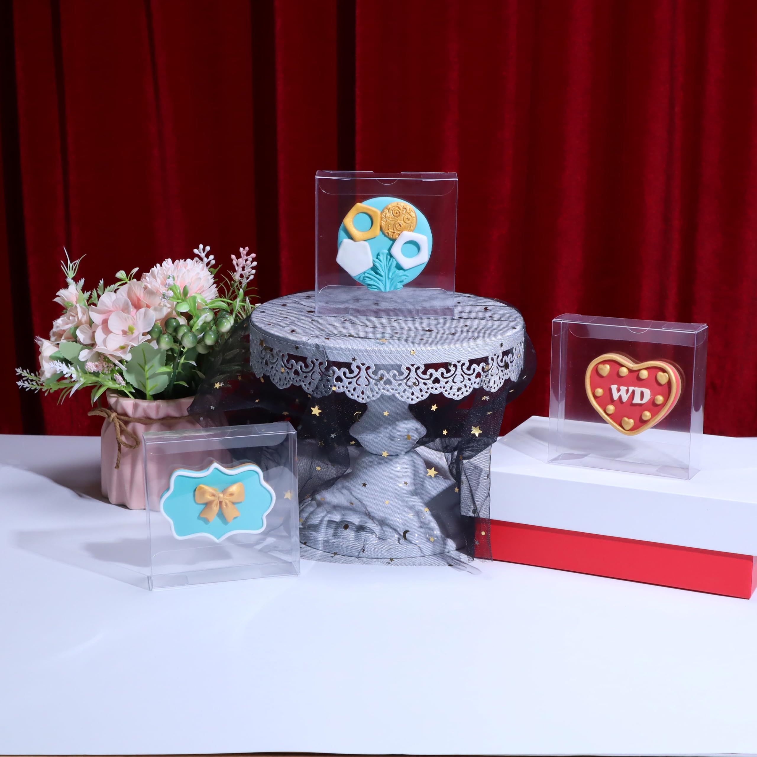 ROSPAKTEK 100Pcs Plastic Clear Single Treat Boxes with Full Window - 4x4x1.2inch, Dessert Box for Macarons, Donuts, Parties & Holidays