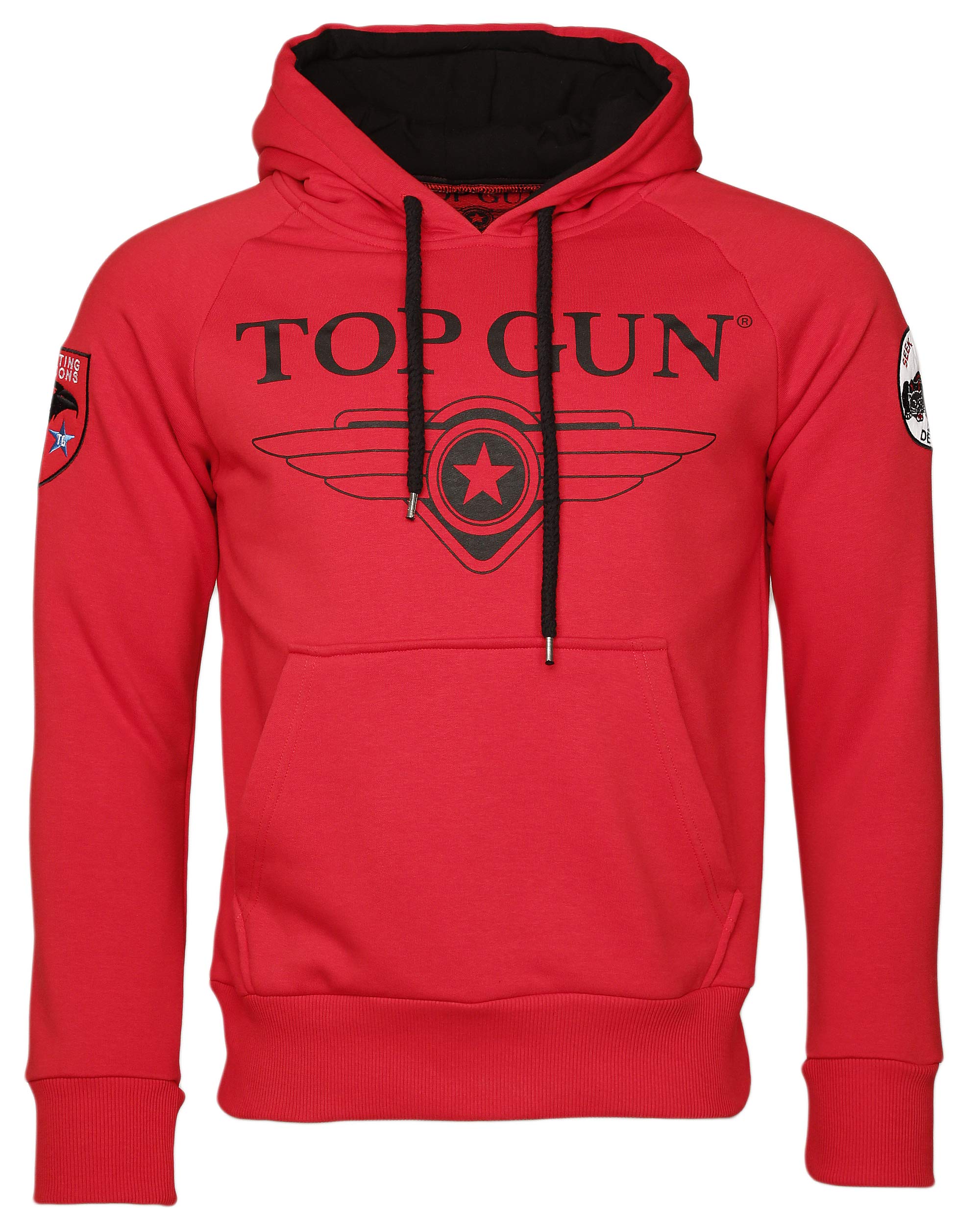 Sudadera Con Capucha Top Gun Para Hombre - Rojo, Parches En Brazo, Logotipo Pecho, Talla M