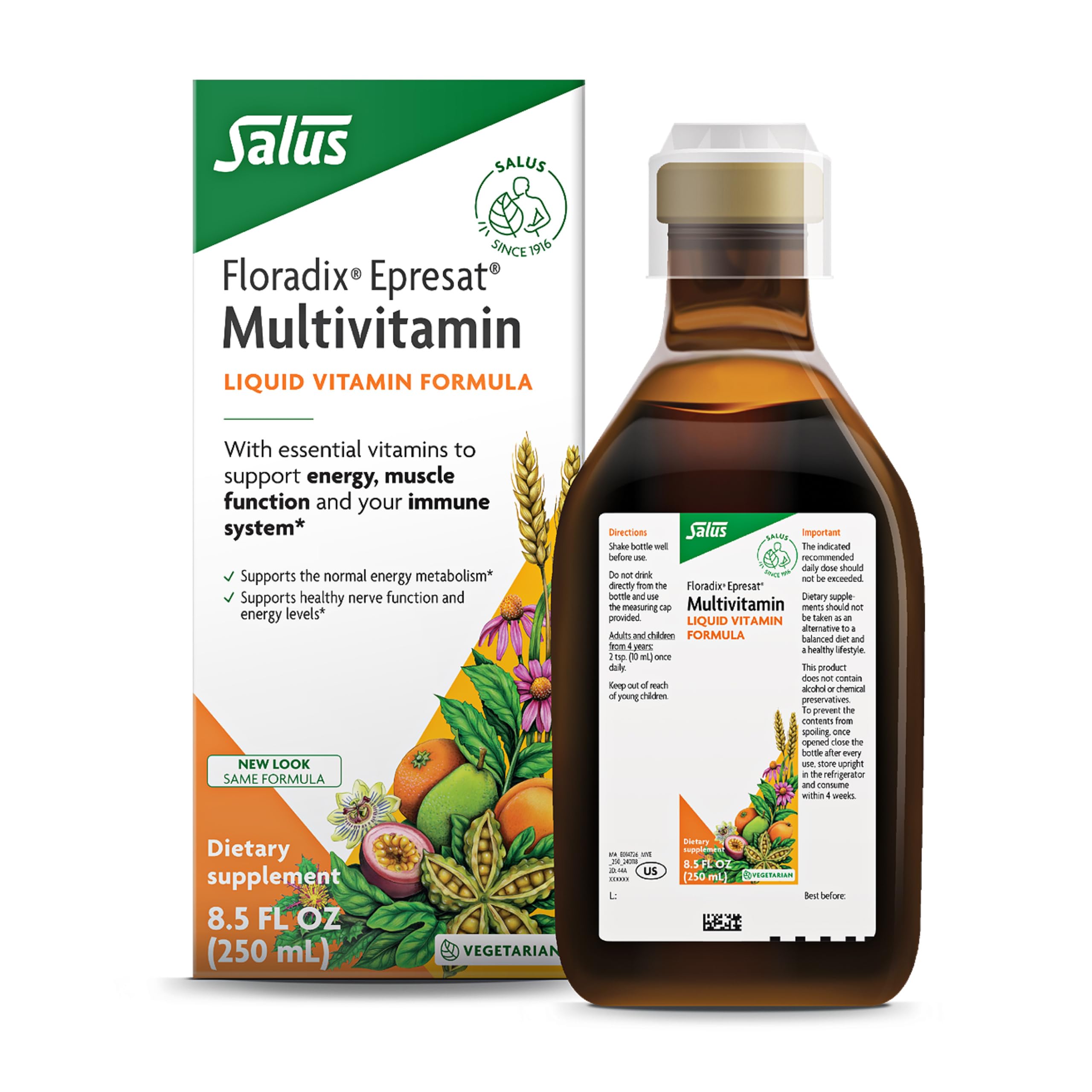 Floradix Epresat Adult Liquid Multivitamin - Herbal Supplement - Daily Supplement with Vitamin A, D, B6, Milk Thistle & More - Supports Energy & Liver Health - Vegetarian, Non-GMO - 8.5 fl oz