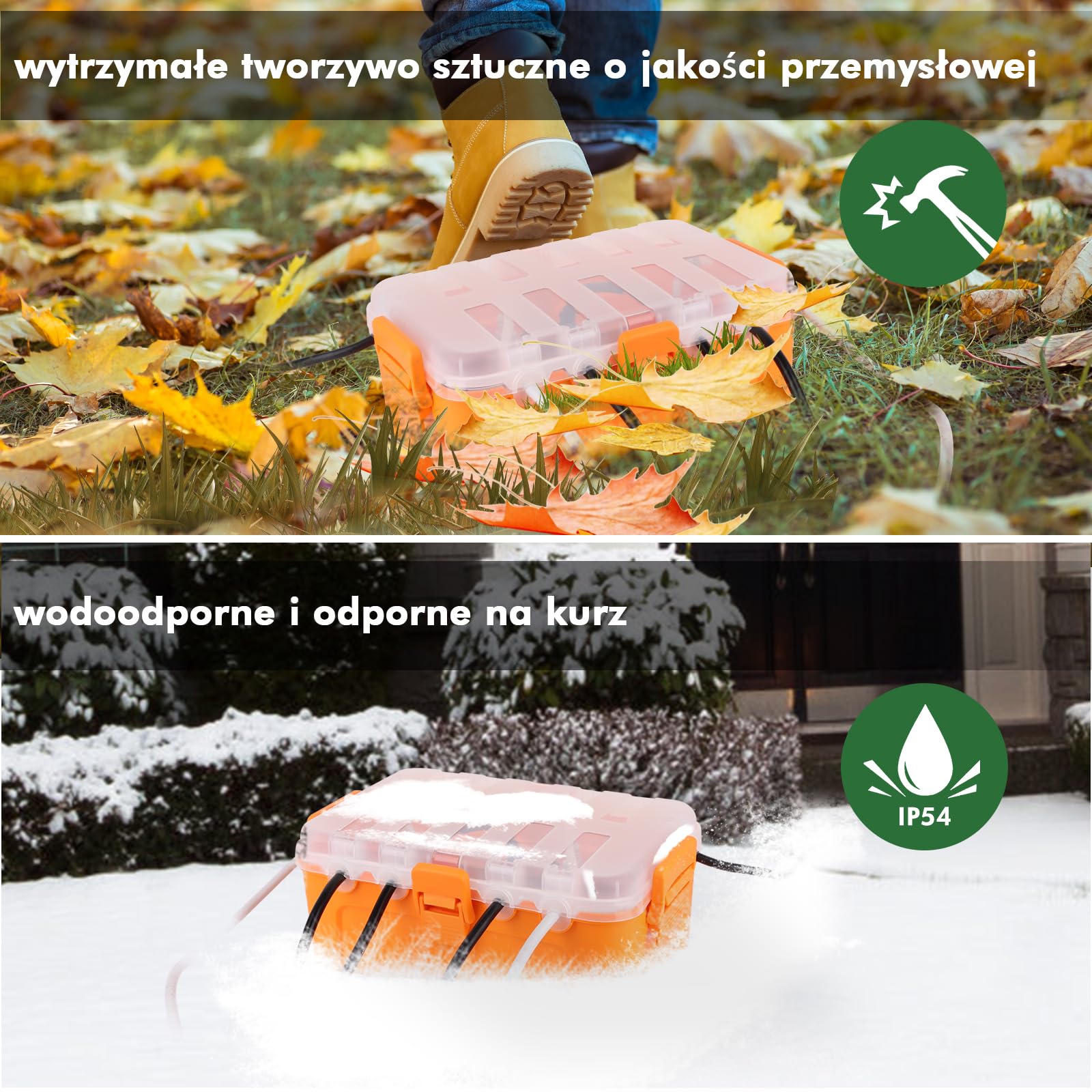 RESTMO Bardzo duża wodoszczelna skrzynka na kable, IP54, do użytku na zewnątrz, przezroczysta pokrywa, odporna na warunki atmosferyczne, skrzynka ochronna na listwy zasilające, 32 x 22 x 13 cm,