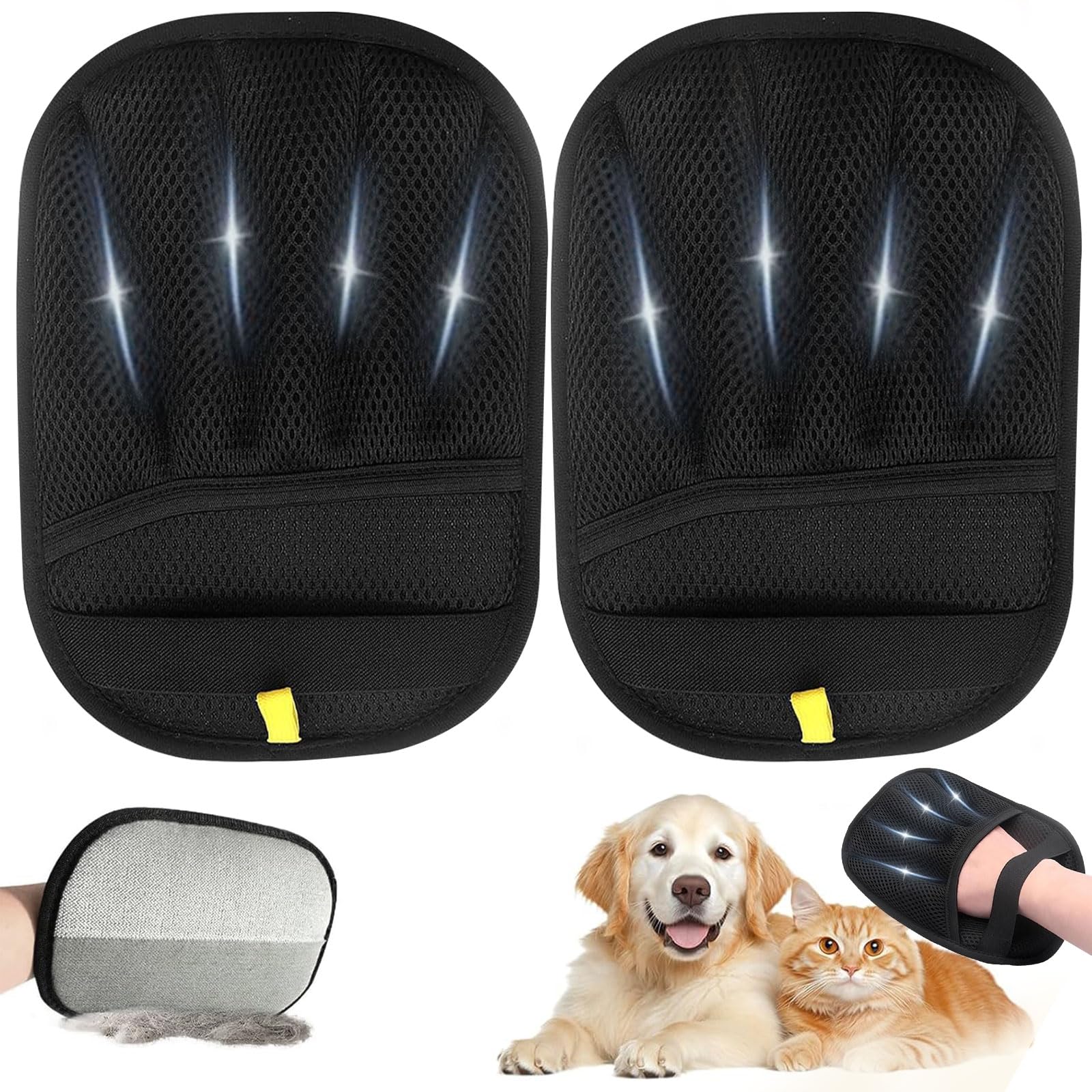 TOOHAO Guanto Peli Gatto Cane, Guanti Statici per Peli Animali, Pet Hair Remover Gloves per la Pulizia dei Vestiti Tappeti Divani Sedili Auto, Riutilizzabile e Lavabile (Nero 2 Pezzi)
