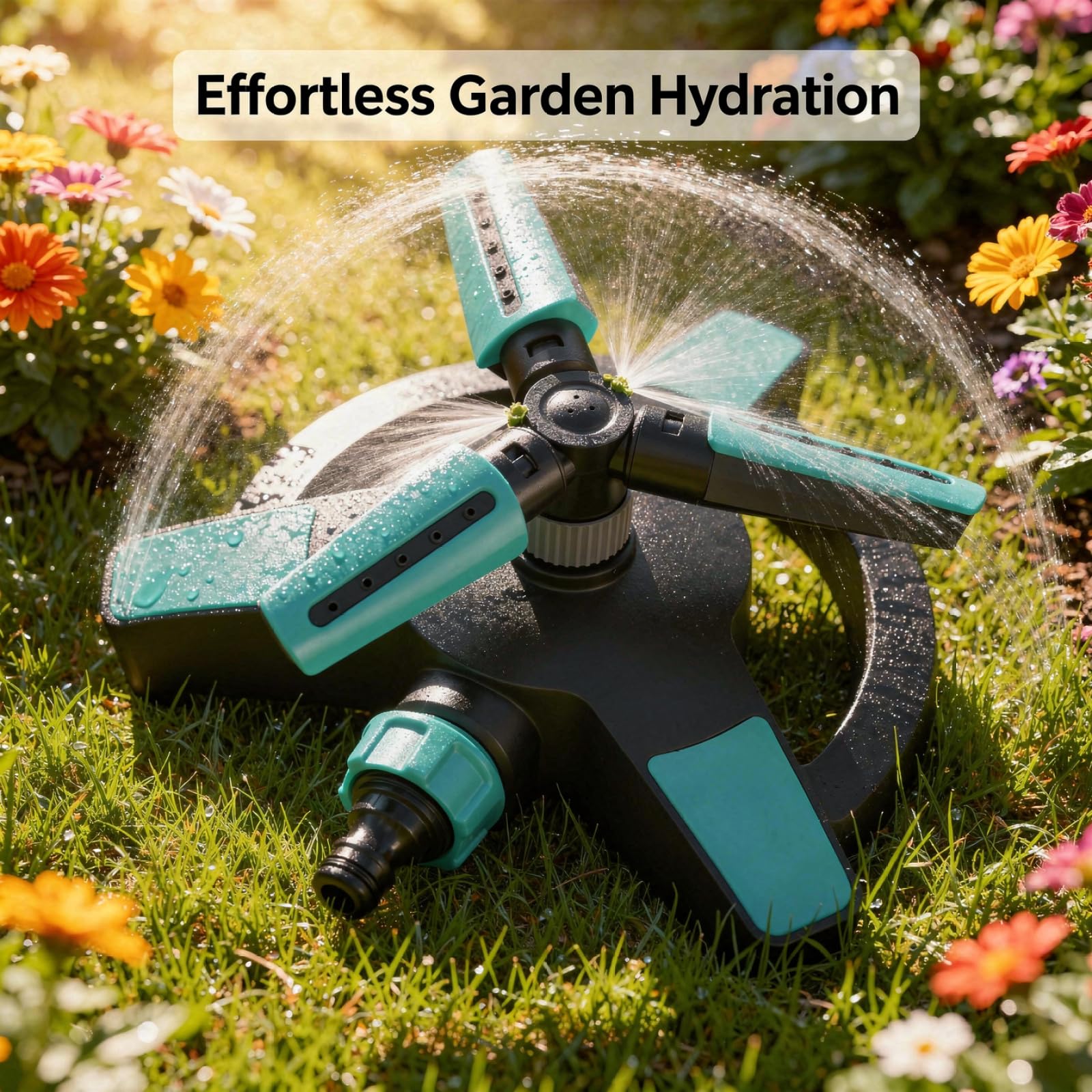 360° Rotationssprenger für den Garten, automatisch drehender Gartensprenger mit verstellbaren Düsen, Sprühdurchmesser 2 bis 10 m, wasserbetrieben für große Flächen, 20,8 x 19,3 x 9,4 cm