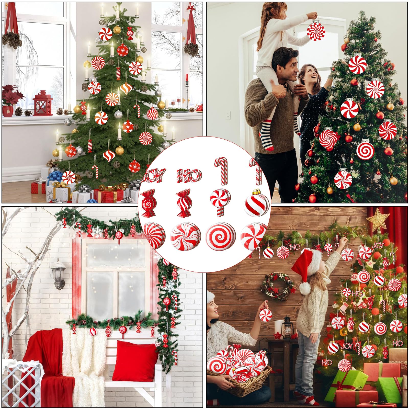 Adornos de Navidad Caramelos 24 Piezas 3-8cm Decoracion Arbol de Navidad Cajas de Madera para Dulces Decoración Navidad para árboles de Navidad, Fiestas, Decoraciones Navideñas