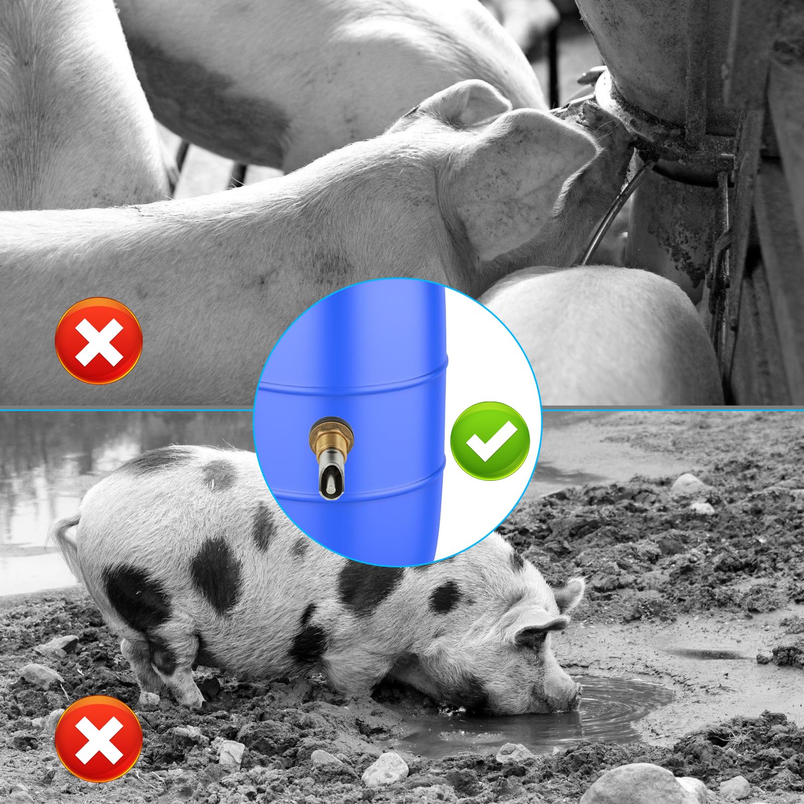 4PCS Pig Waterer Nipple, Automatic Pig Nipple Water Drinker for Barrel Kit, Stainless Steel Hog Water Drinker Feeder with Brass Water Tank Connectors Kit for Pig Goats Swine Piglets Drinking