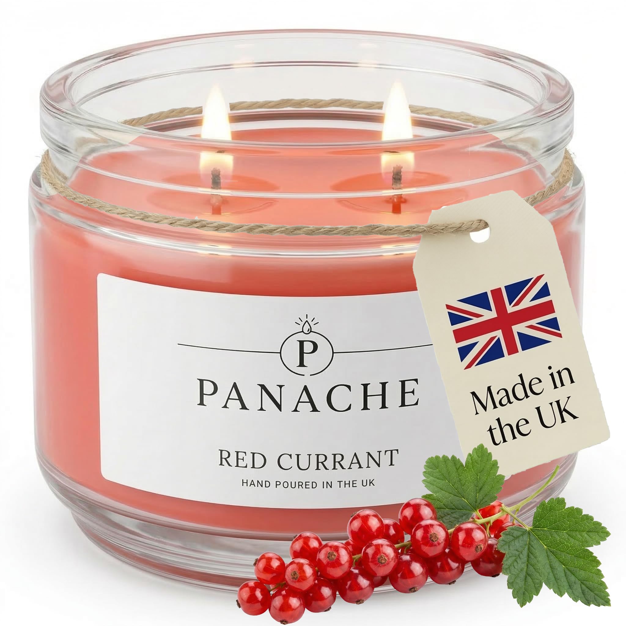 Zan Village Homeware Red Currant Panache Scented Candle – Double Wick Soy Wax Candle, 48 Hour Burn Time, Hand Poured In Uk, Clean Burning Cotton Wicks, Luxury Glass Jar Candle For Home Fragrance & Gifts (320G)