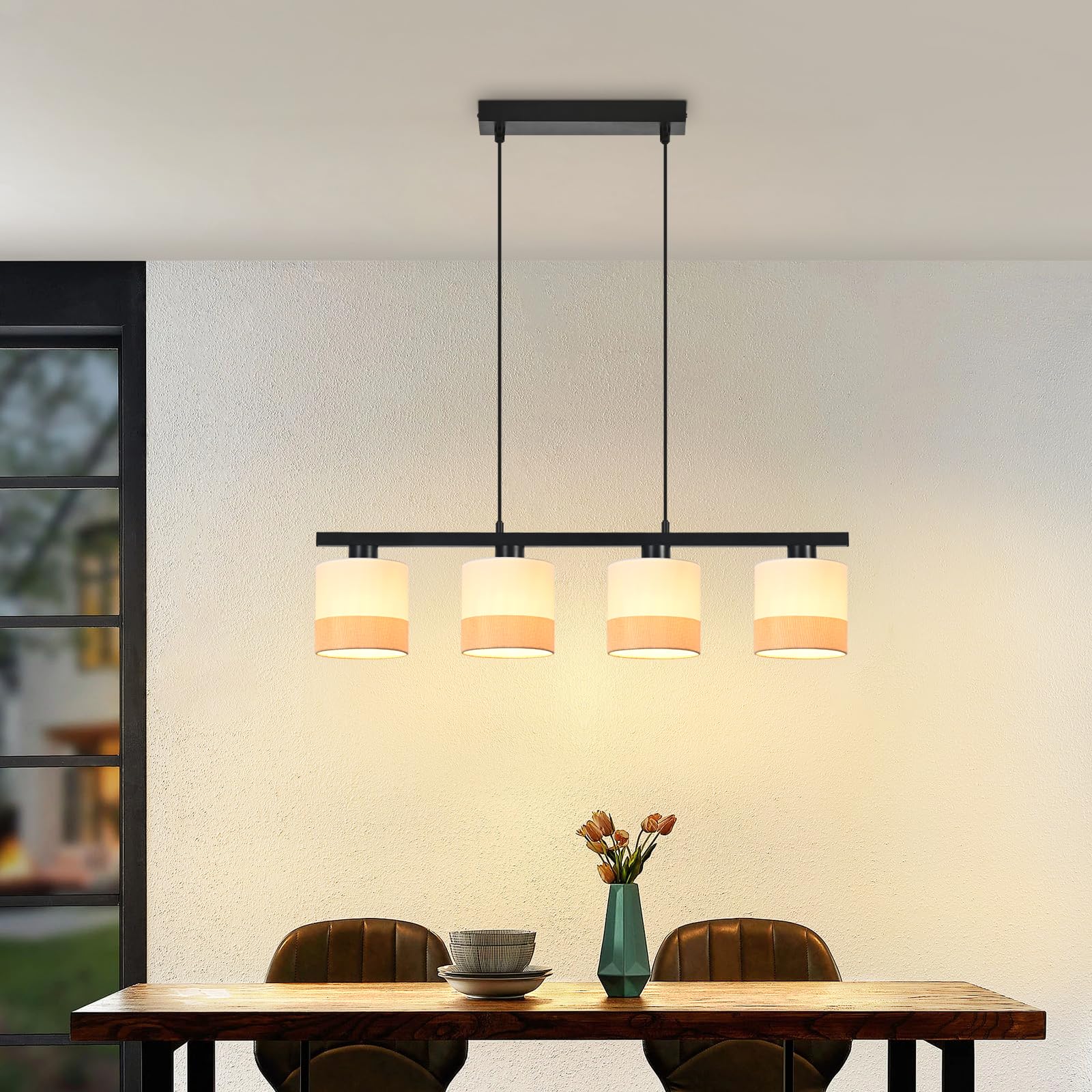 CBJKTX Hängelampe Esstisch 4‑flammig Stoff E27 höhenverstellbar für | Esszimmer, Schlafzimmer und Wohnzimmer (ohne Leuchtmittel)