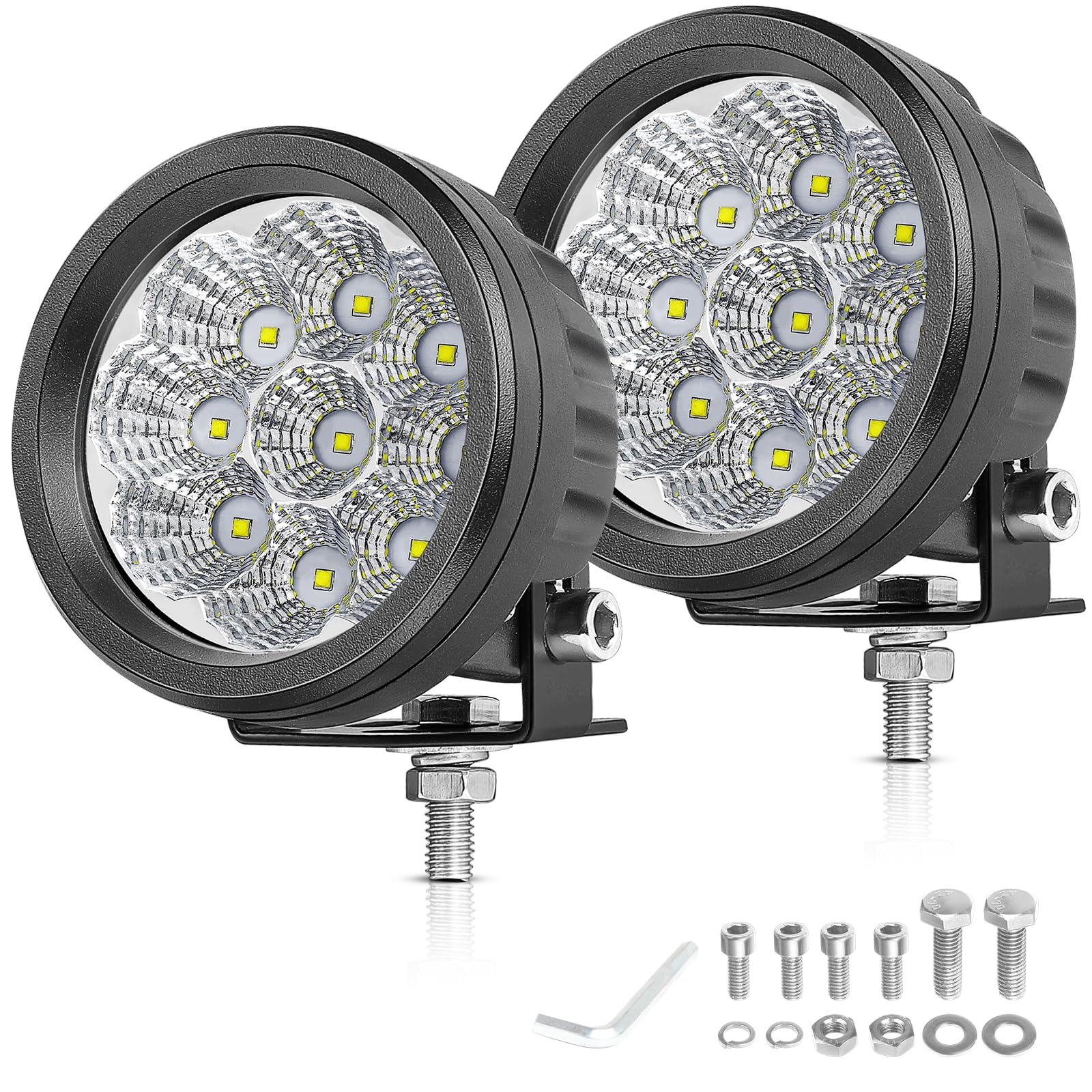 OFFROADTOWN 3.5 Inch Round Offroad Lights 2PCS 90W Flood Round Fog Lights Driving Light Bumper Light LED Pods for Truck SUV UTV ATV Motorcycle Honda Chevy 4x4