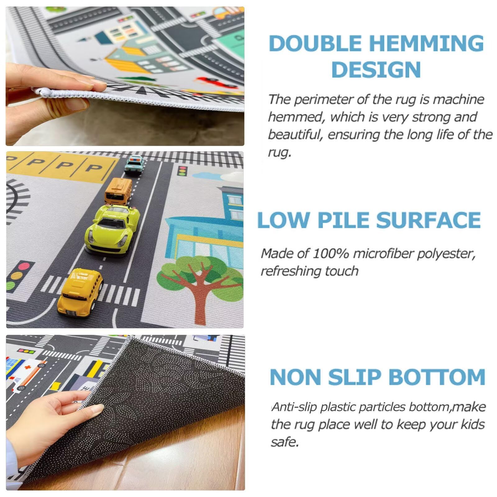 Mata do zabawy City Toy Activity Playmat Road, Mata do zabawy dla samochodzików i pociągów z widokiem na miasto, antypoślizgowy spód, różne rozmiary(Grey,62.9in*90.5in)