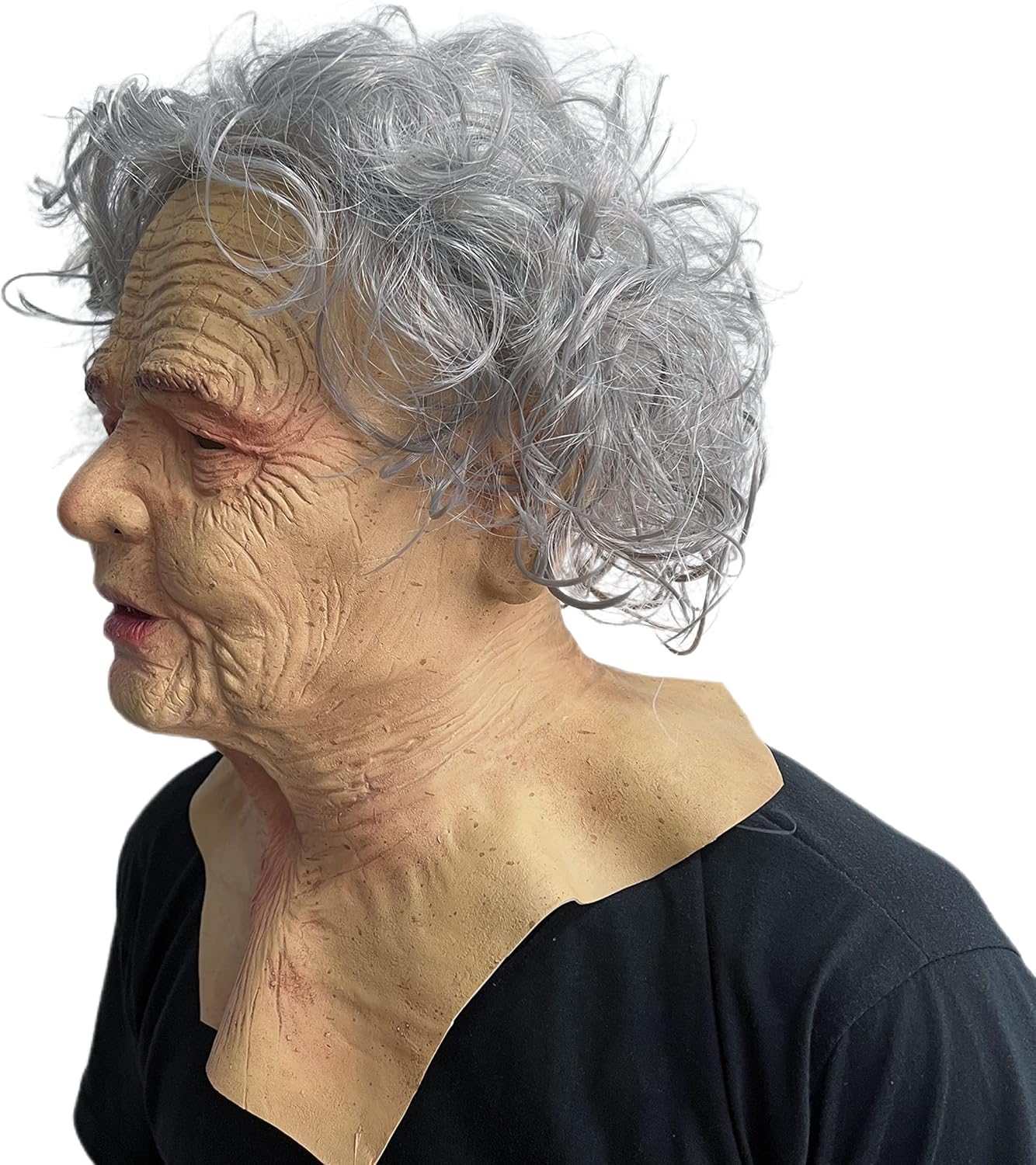 Old Man Mask Latex Elder Halloween Mask Old Person Cosplay Mask with Gray Wig