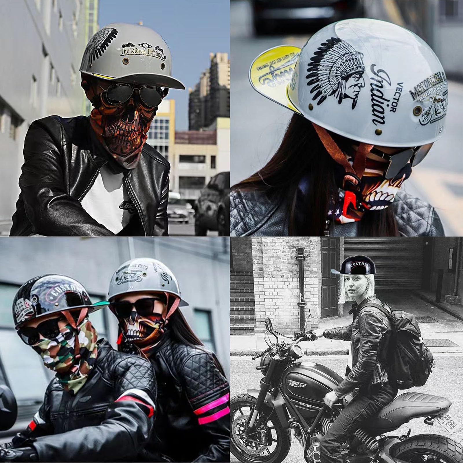 YIYHFKM Baseball Motorcycle Helmet DOT Approved Helmets for Adults Motorcycle Retro Half Helmet Skull Cap