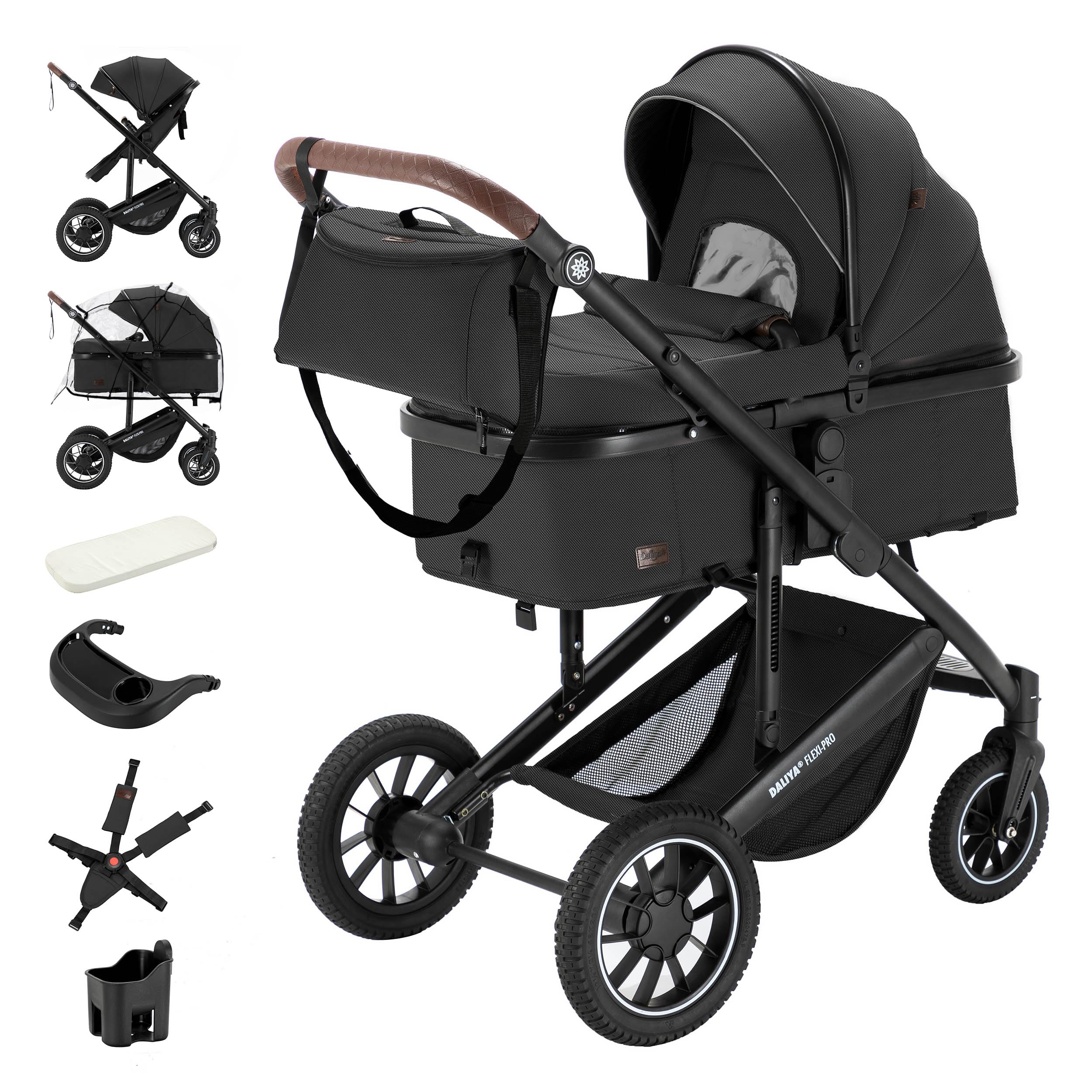 Daliya® FLEXI-PRO M 2 in 1 passeggino combinato e passeggino – Set XXL – Passeggino da viaggio con una sola mano, protezione dalle intemperie, seggiolino sportivo, borsa fasciatoio, tavolo da gioco